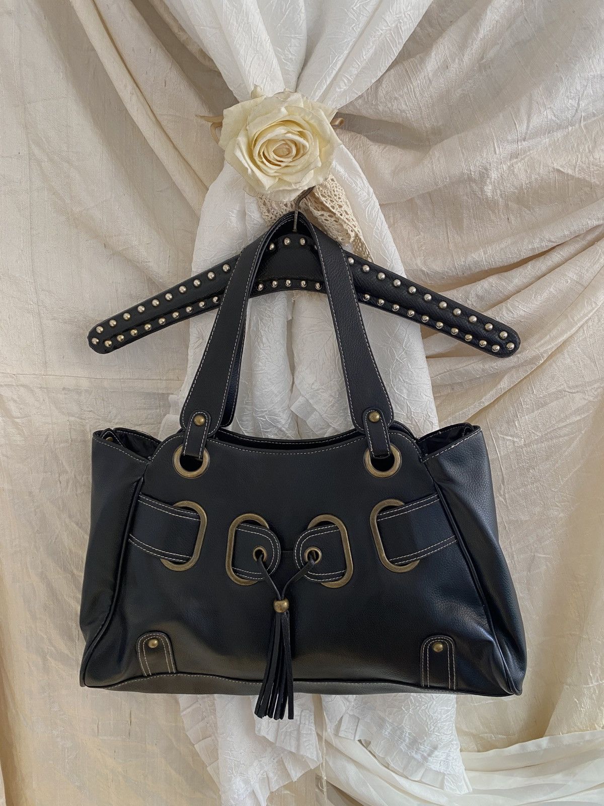 Vintage Vintage leatherette black tote shoulder bag Size ONE SIZE - 2 Thumbnail