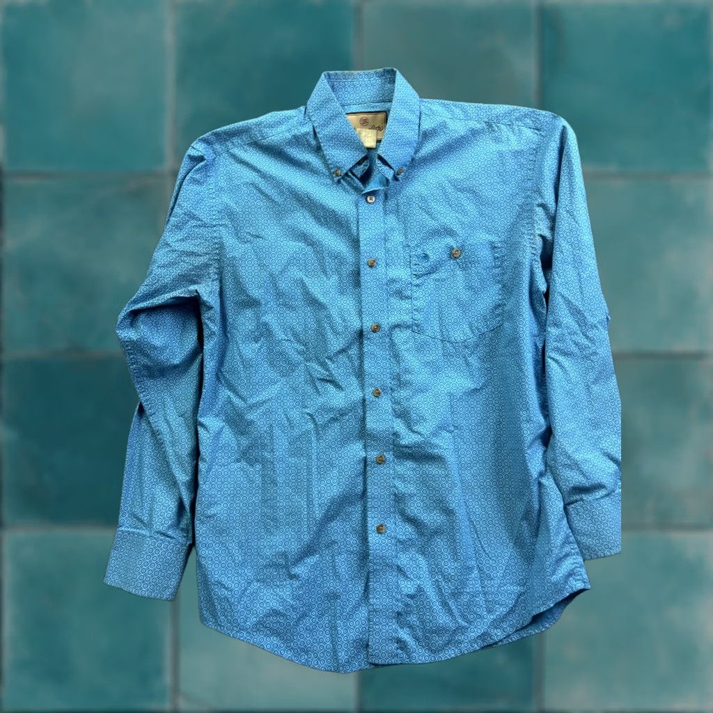 Wrangler Wrangler Shirt Mens Medium Blue Geometric Long Sleeve Snap Front Western Casual Size US M / EU 48-50 / 2 - 1 Thumbnail