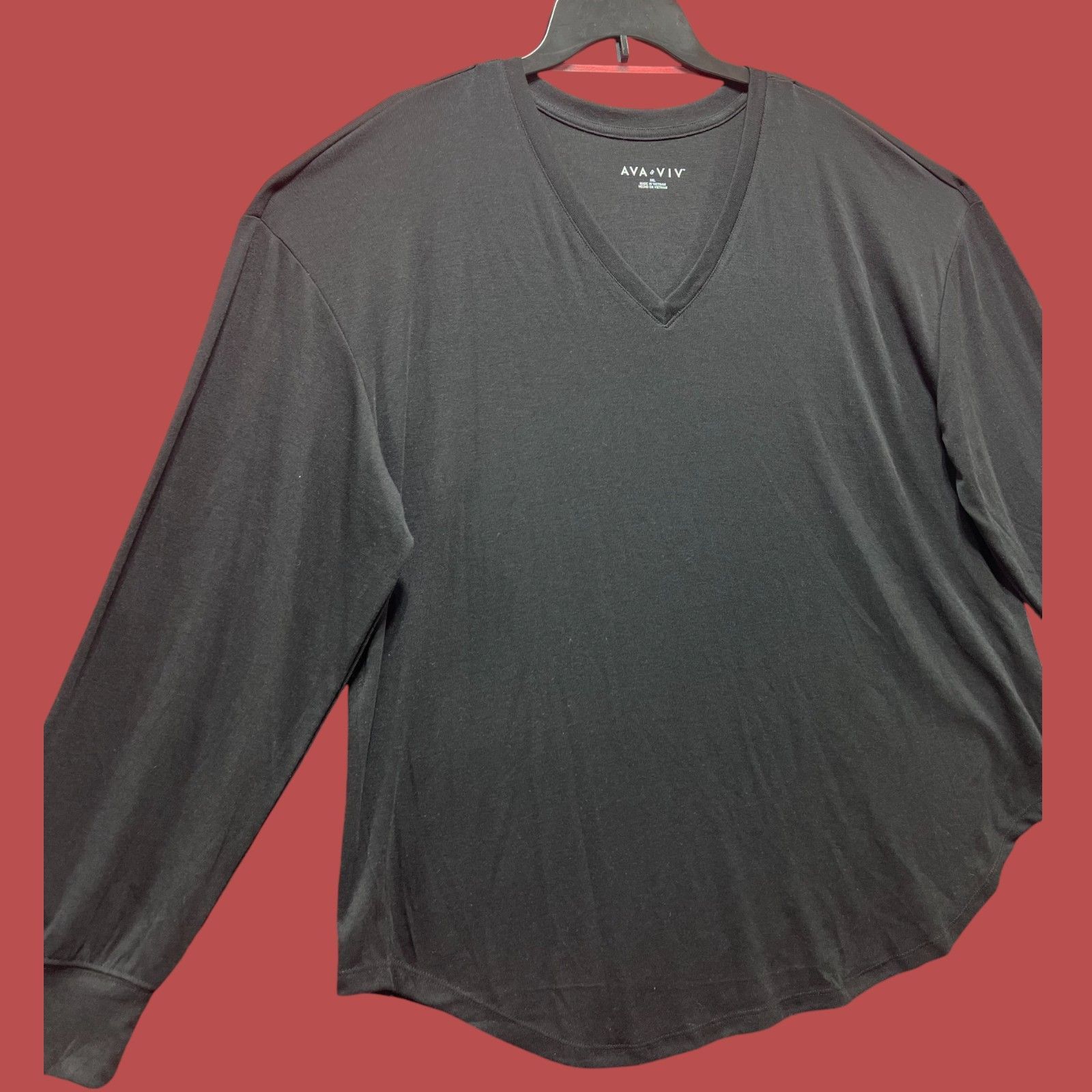 Other Ava & Viv - Women's V-neck Long Sleeve T-Shirt - Black - XXL Size XXL / US 16-18 / IT 52-54 - 12 Thumbnail