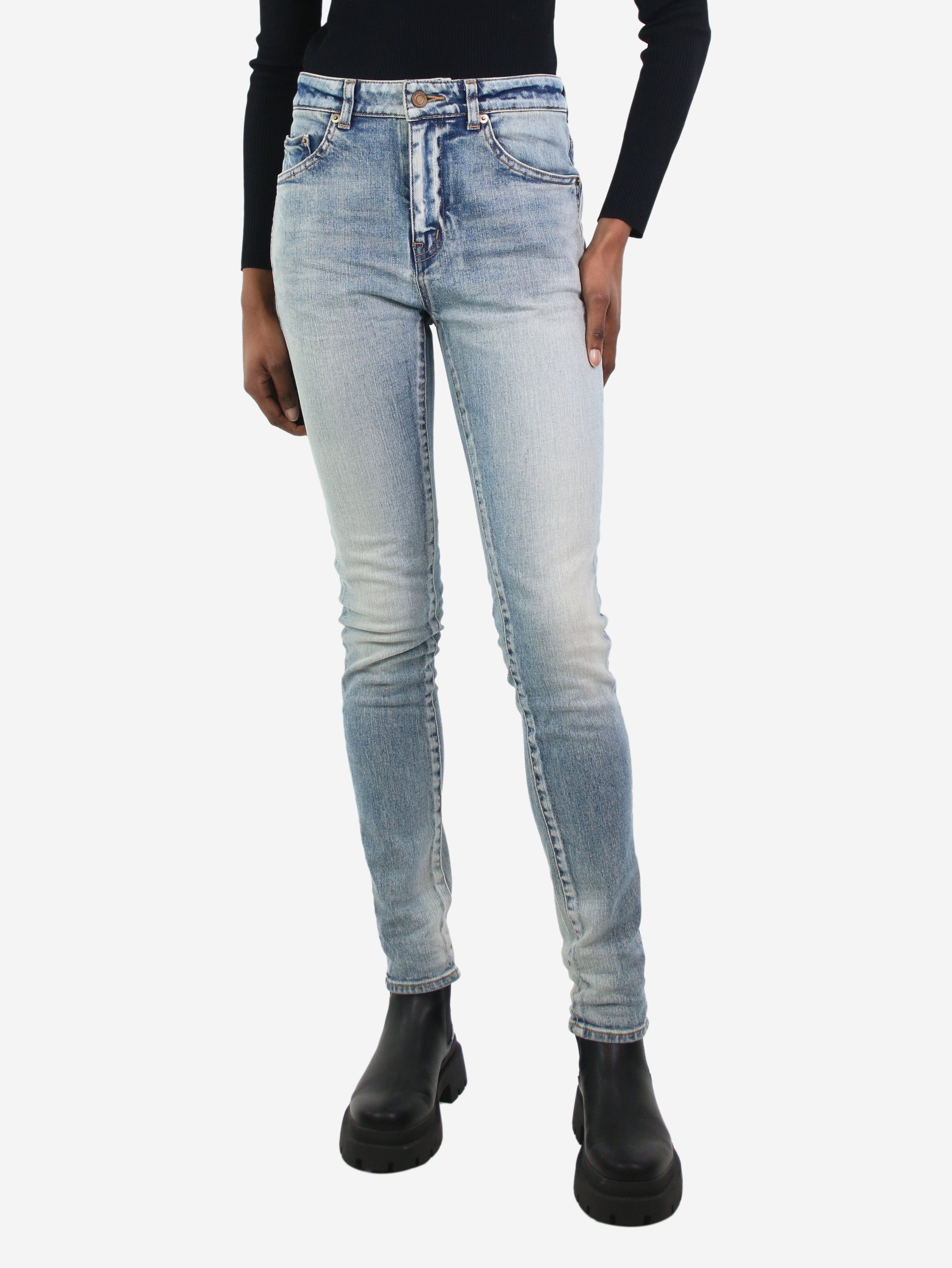 image of Saint Laurent Paris Blue Washed Slim-Leg Jeans - Size W27, Women's