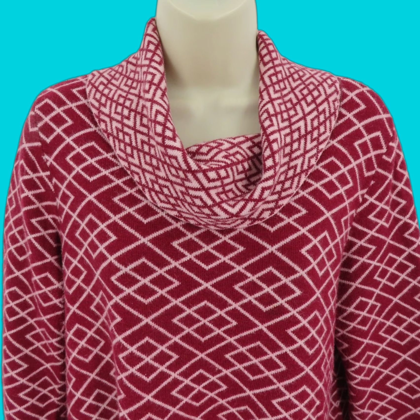 Anthropologie Moth Womens Medium Red Geometric Knit Pullover Sweater Long Sleeve Cowl Neck Shirt Top Size M / US 6-8 / IT 42-44 - 1 Thumbnail