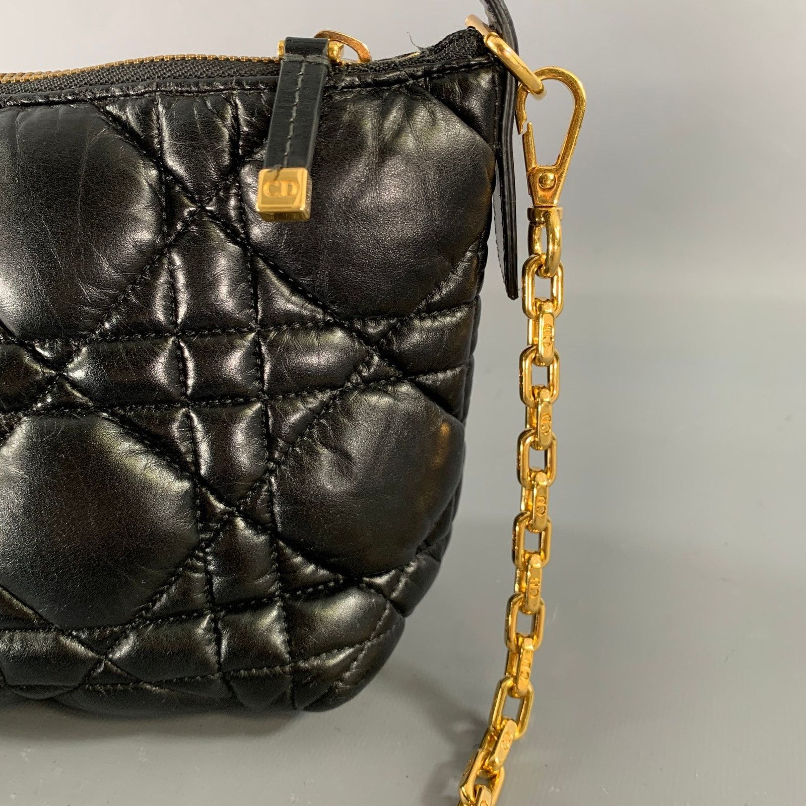 Dior CHRISTIAN DIOR Black Gold Cannage Leather Metal Bag Size ONE SIZE - 6 Thumbnail