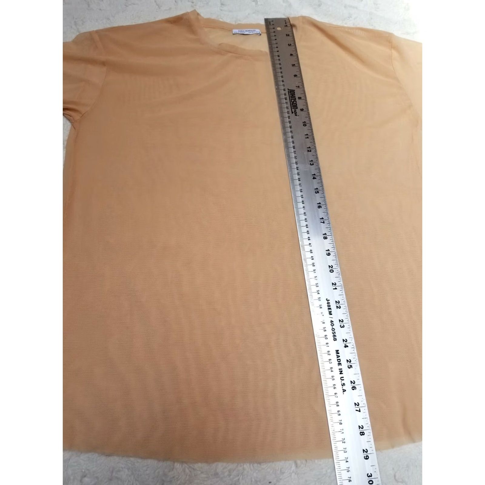 Zara Zara Trafaluc Womens Sheer Tee Top Large Peach Crew Neck Short Sleeve Casual Size L / US 10 / IT 46 - 5 Thumbnail