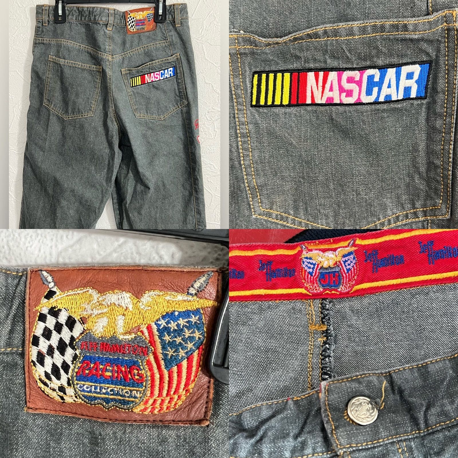 JH Design JH Racing Collection Y2M Denim Jeans Wide-Leg 34x33 Black Mens Regular Size 34 RARE Size US 34 / EU 50 - 8 Thumbnail