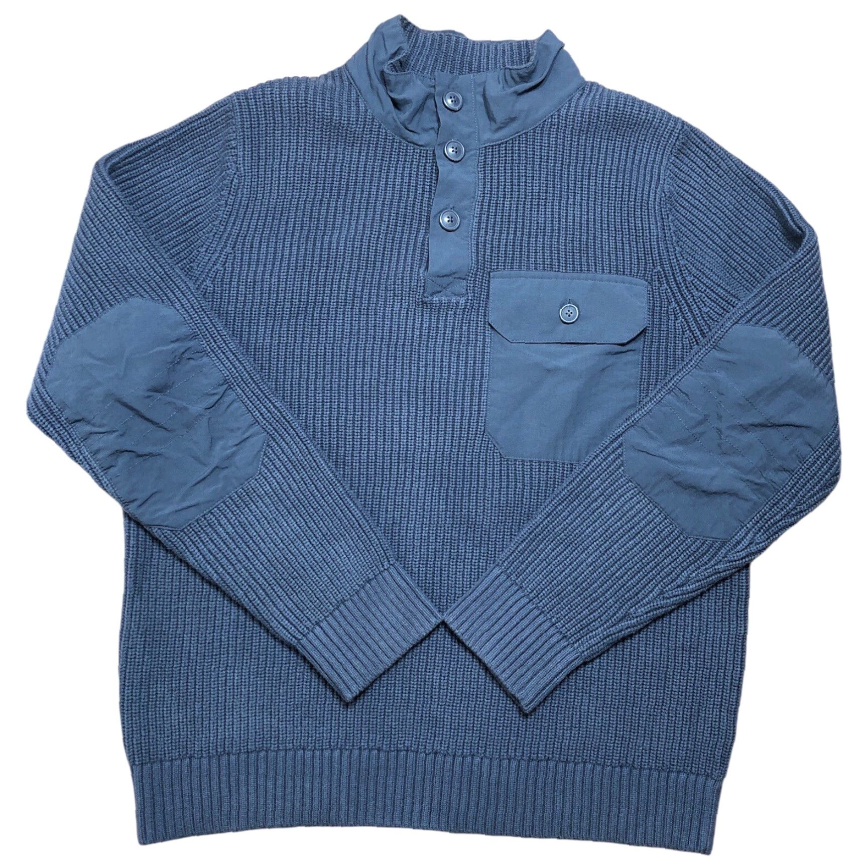 CO Duluth Trading Co Mens M Faded Blue Shawl Collar Henley Pullover Elbow Patch Sweater Shirt? Size US M / EU 48-50 / 2 - 2 Thumbnail