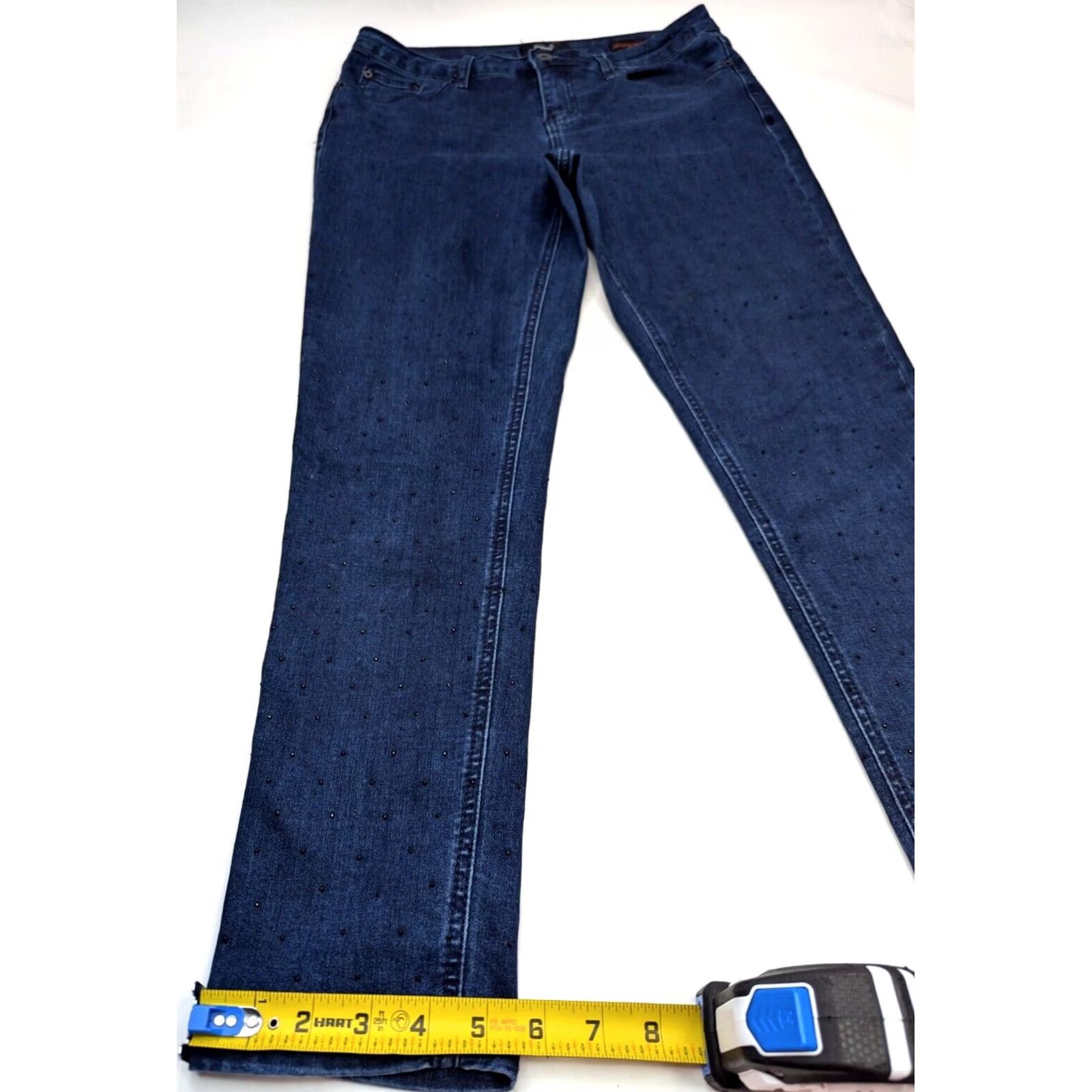 Vintage Earl Jeans Skinny Ankle Jeans Women 10 Blue Studded Logo 32x28 Slim 5-Pocket Denim Size 32" / US 10 / IT 46 - 3 Thumbnail