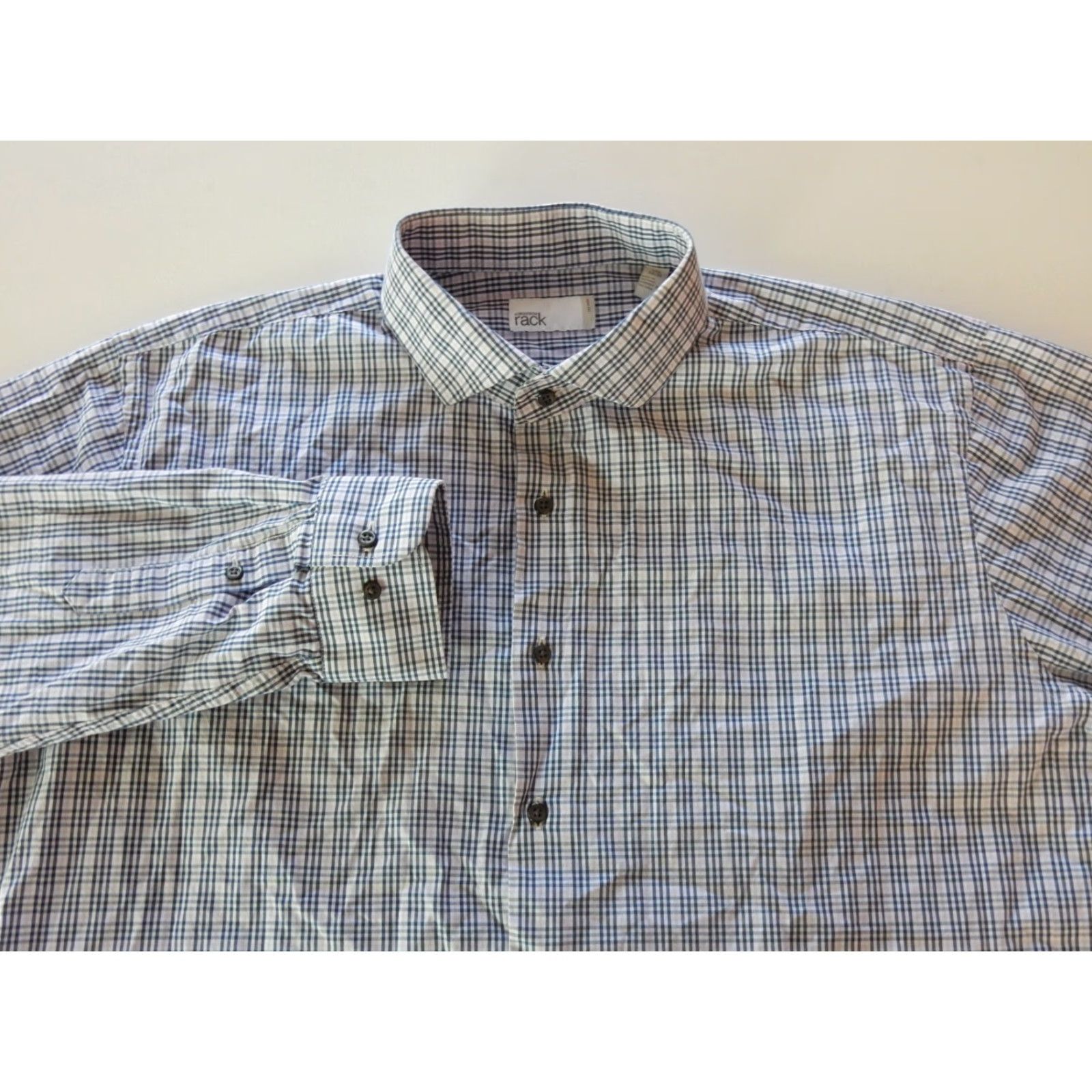 Nordstrom VINTAGE Nordstrom Men's Dress Shirt Size 17.5 Long Sleeve Plaid Cotton Blue-Purple-White Adult Size 46R - 2 Thumbnail