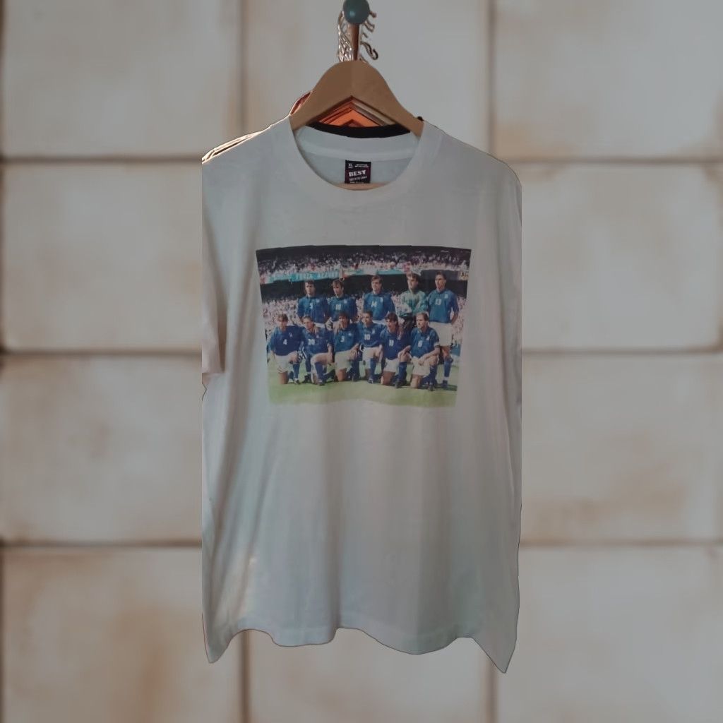 VINTAGE Italy World Cup 90s Team Made USA Grail dinobaggio Forza Azzurri XL Tee