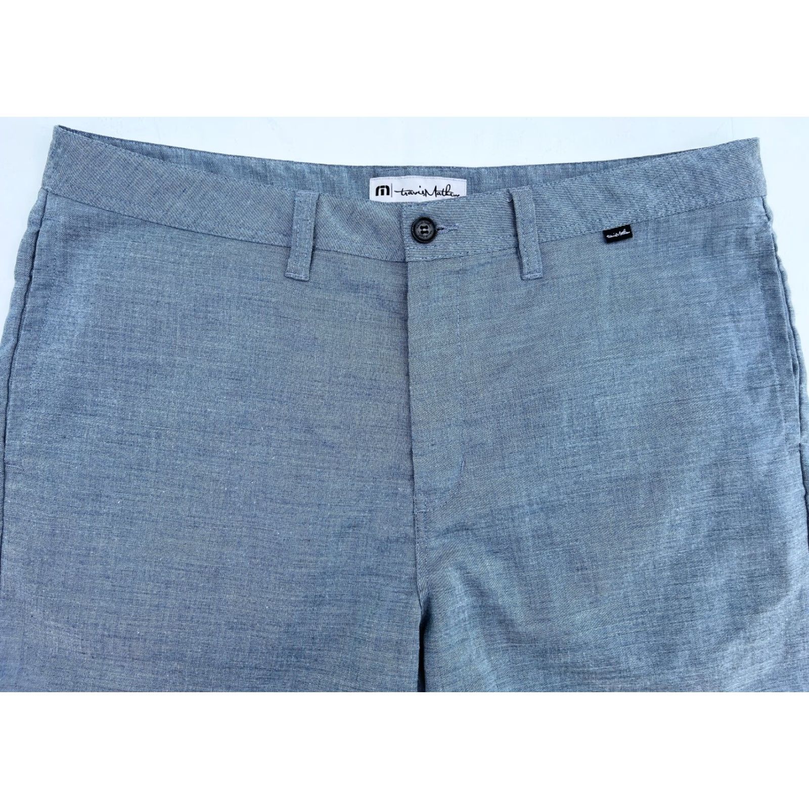 TravisMathew Travis Mathew Men's Chambray Shorts 38 Blue Flat Front Mid Rise 10 Inseam Regular Chino Outdoor Preppy Sports Mens Size US 38 / EU 54 - 3 Thumbnail