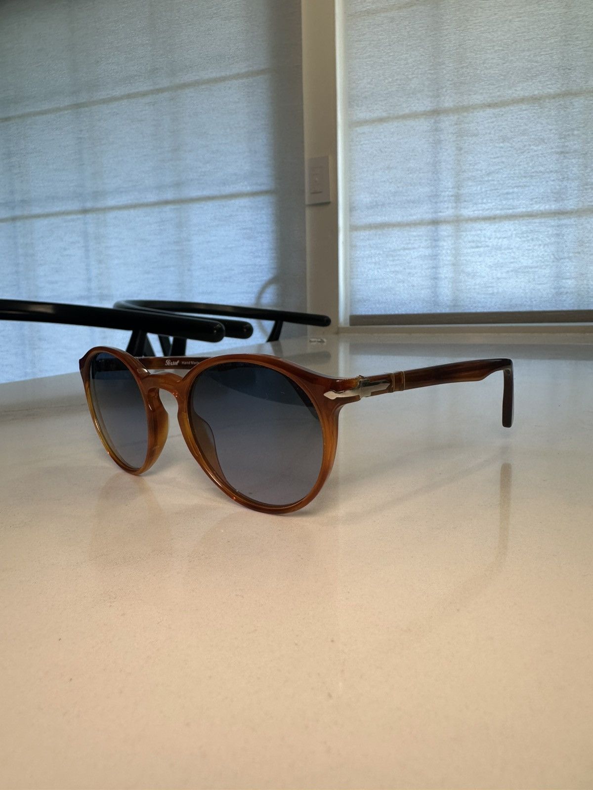 Persol Persol Sunglasses — Brown Acetate Frame w/ Dark Blue Lenses Size ONE SIZE - 3 Thumbnail