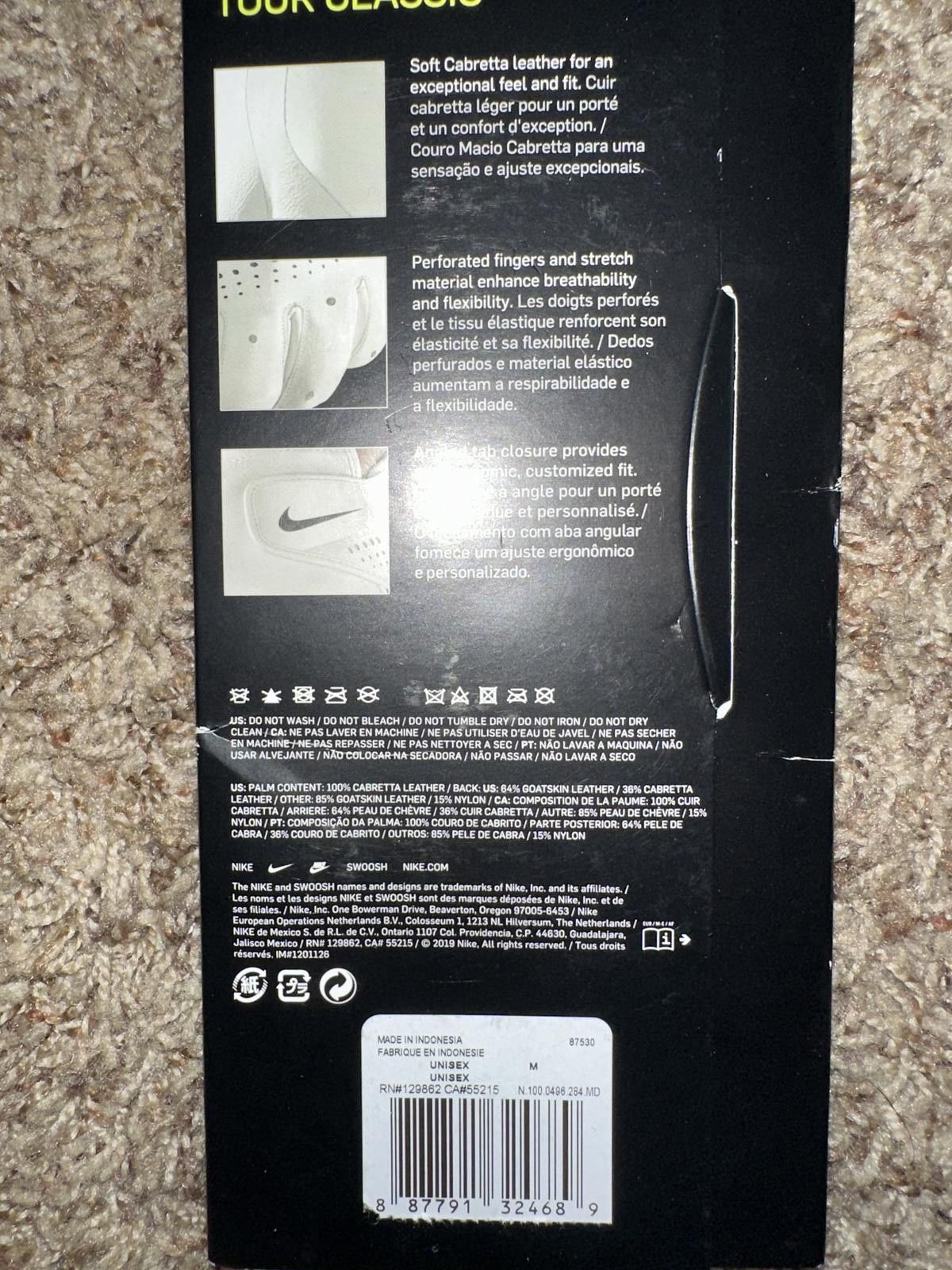 Nike Nike Tour Classic Men’s Regular White Left Golf Glove Size ONE SIZE - 9 Thumbnail