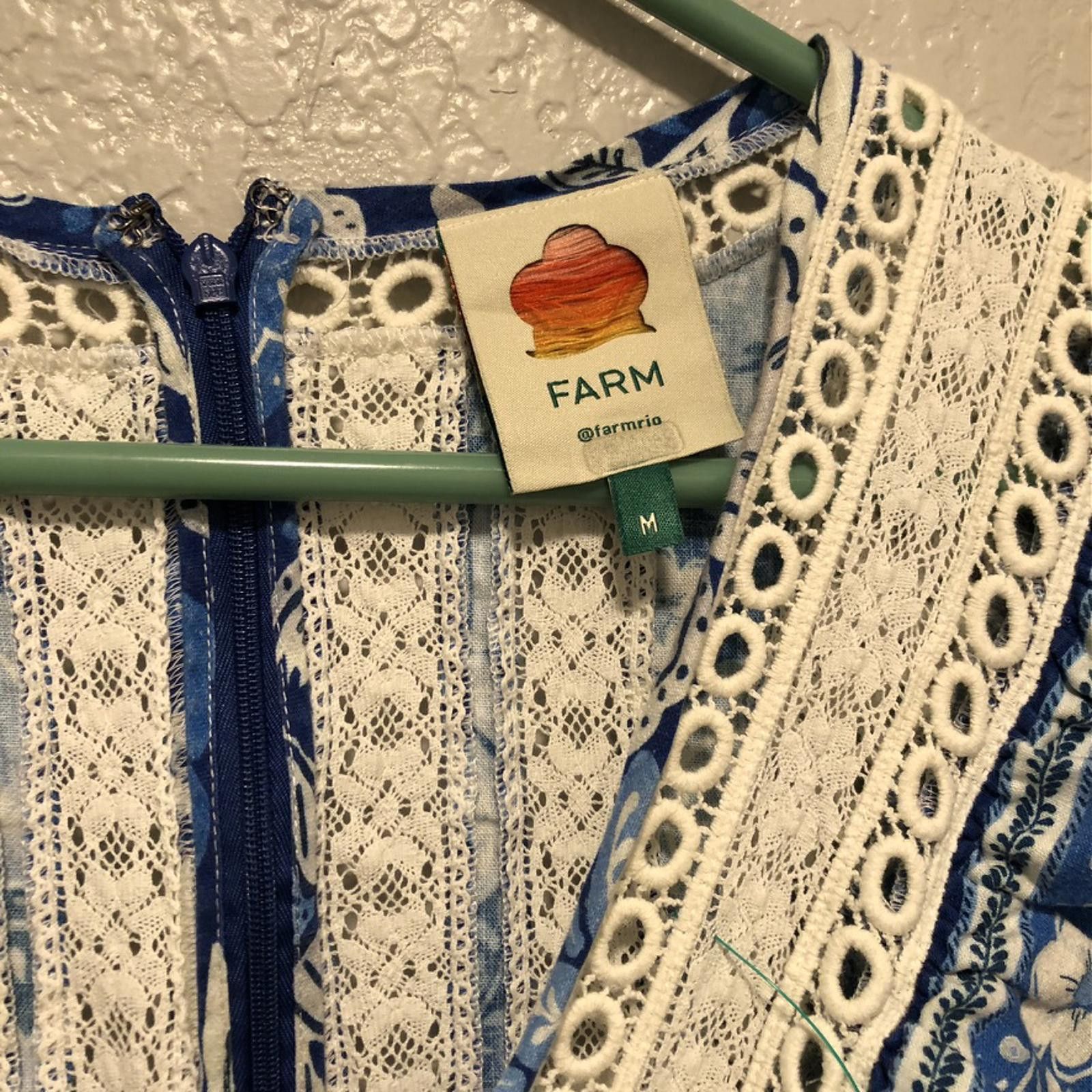 Farm Rio FARM Rio Full of Flowers Blue Floral Lace Jumpsuit M Boho Size 32" / US 10 / IT 46 - 4 Thumbnail
