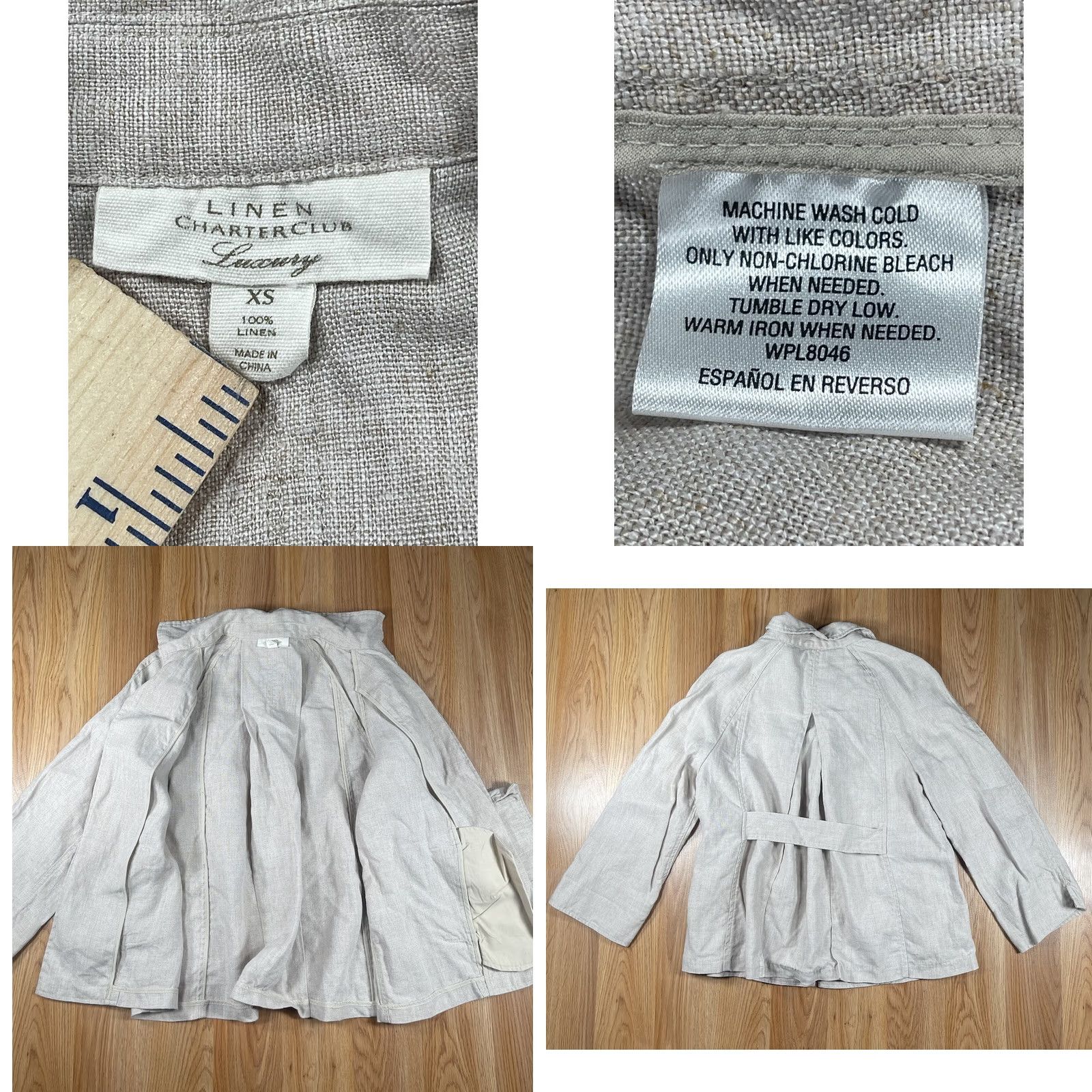 Charter Club Charter Club Luxury Blazer Woman’s XS Linen Open Pleated Back Belt Back Beach Classic Vacation Boho Beige Womens XS Linen Blazer Size XS / US 0-2 / IT 36-38 - 8 Thumbnail