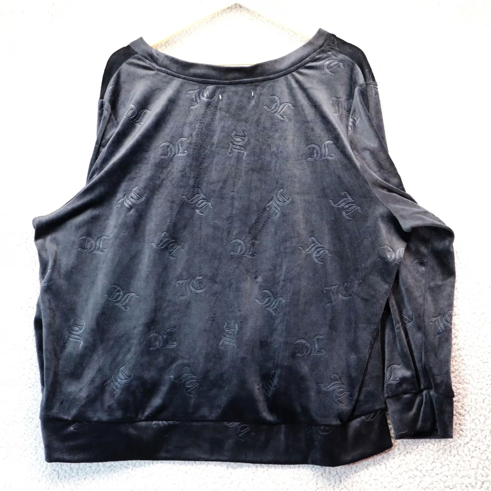 Juicy Couture Juicy Couture Black Velour Shirt Women 3X Monogram Pullover Crew Neck Long Sleeve Rhinestone Lounge Top Plus Size Women Size XXL / US 16-18 / IT 52-54 - 6 Thumbnail