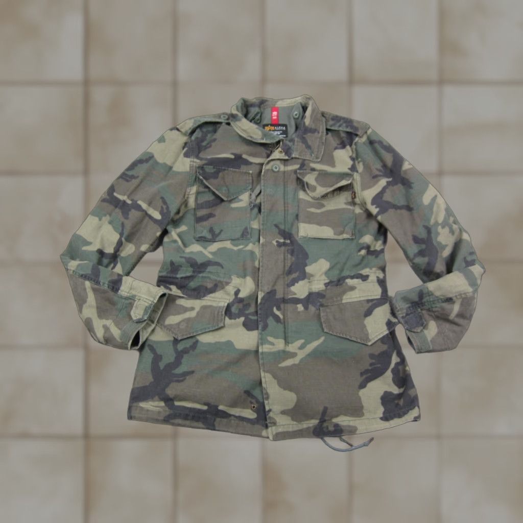 Alpha Industries Alpha Industries Jacket Mens M-65 Green Camouflage Military Field Utility Cotton Canvas Zip Mid-Length Size US M / EU 48-50 / 2 - 1 Thumbnail
