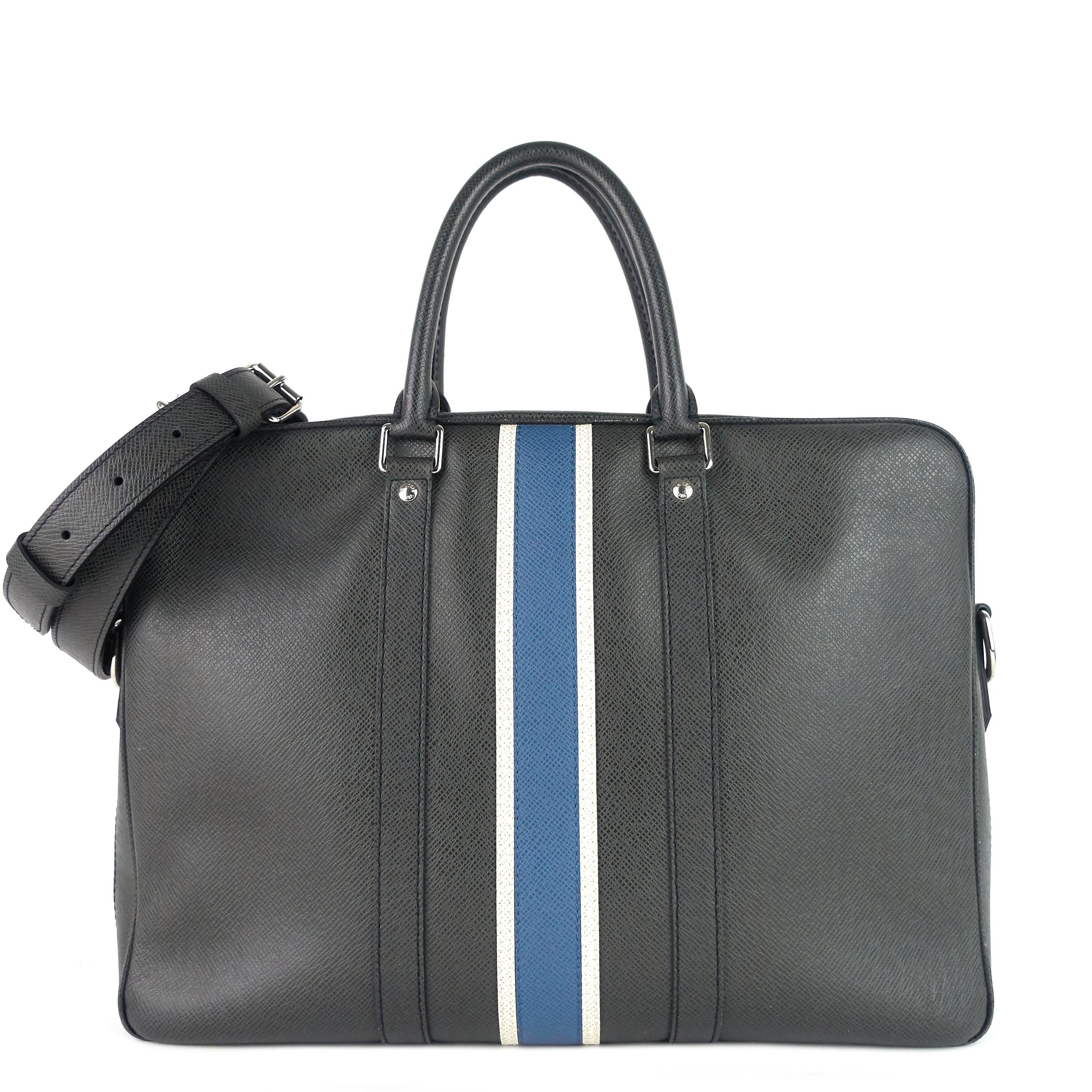 image of Louis Vuitton Porte-Document Voyage Ardoise Leather Briefcase Bag in Grey, Women's