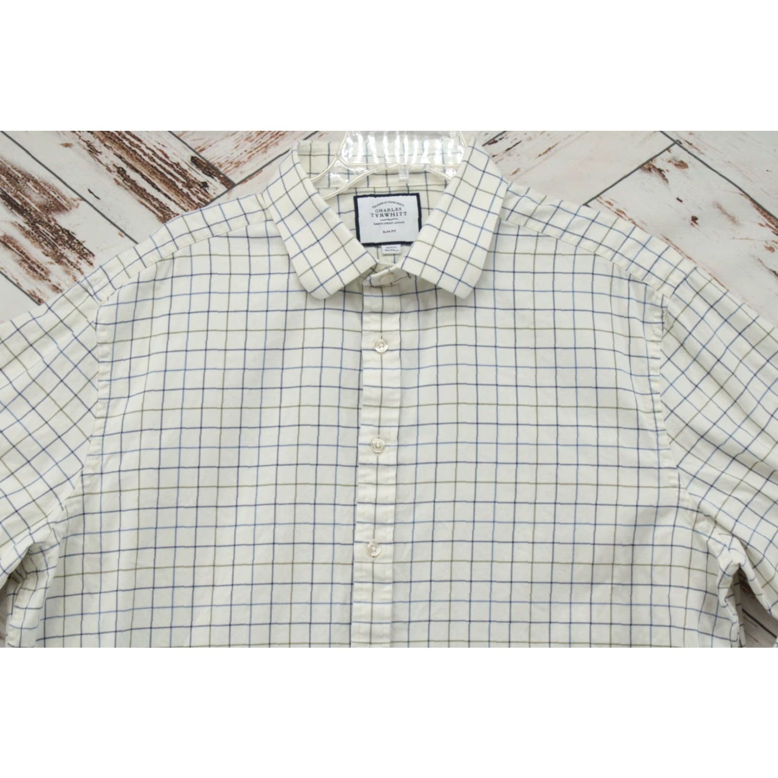 Charles Tyrwhitt Charles Tyrwhitt Dress Shirt 18-37 Beige Check Slim Fit Cotton Button Up Mens Size 48R - 2 Thumbnail