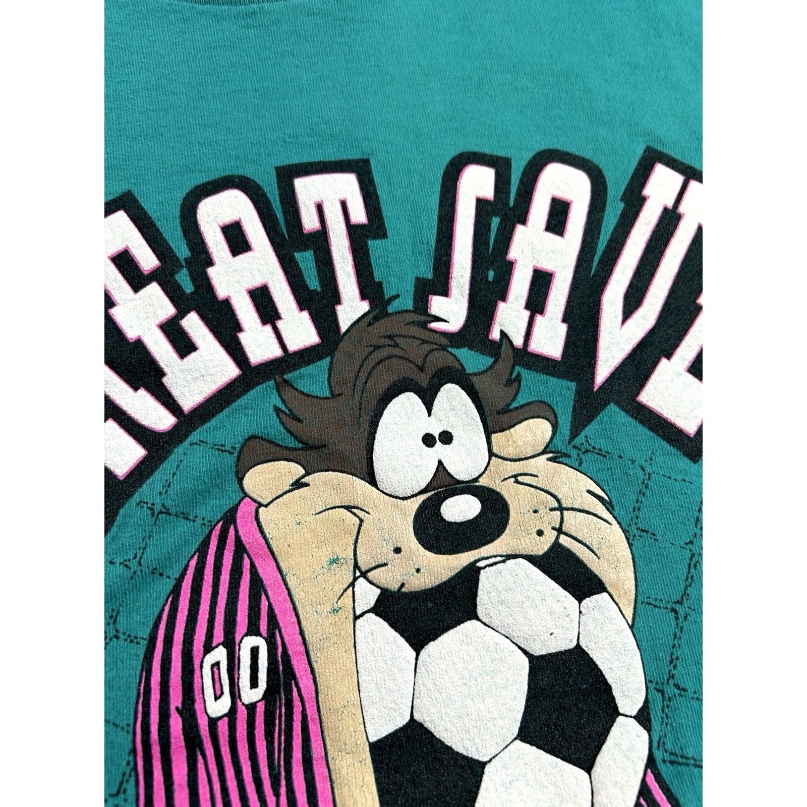 Vintage VINTAGE Taz Soccer Great Save Tee Shirt 1993 Looney Tunes Large 21.25x28.75 Blue/Green Mens Womens Unisex Adults T-Shirt Cartoon 90s Warner Bros Size US L / EU 52-54 / 3 - 3 Thumbnail