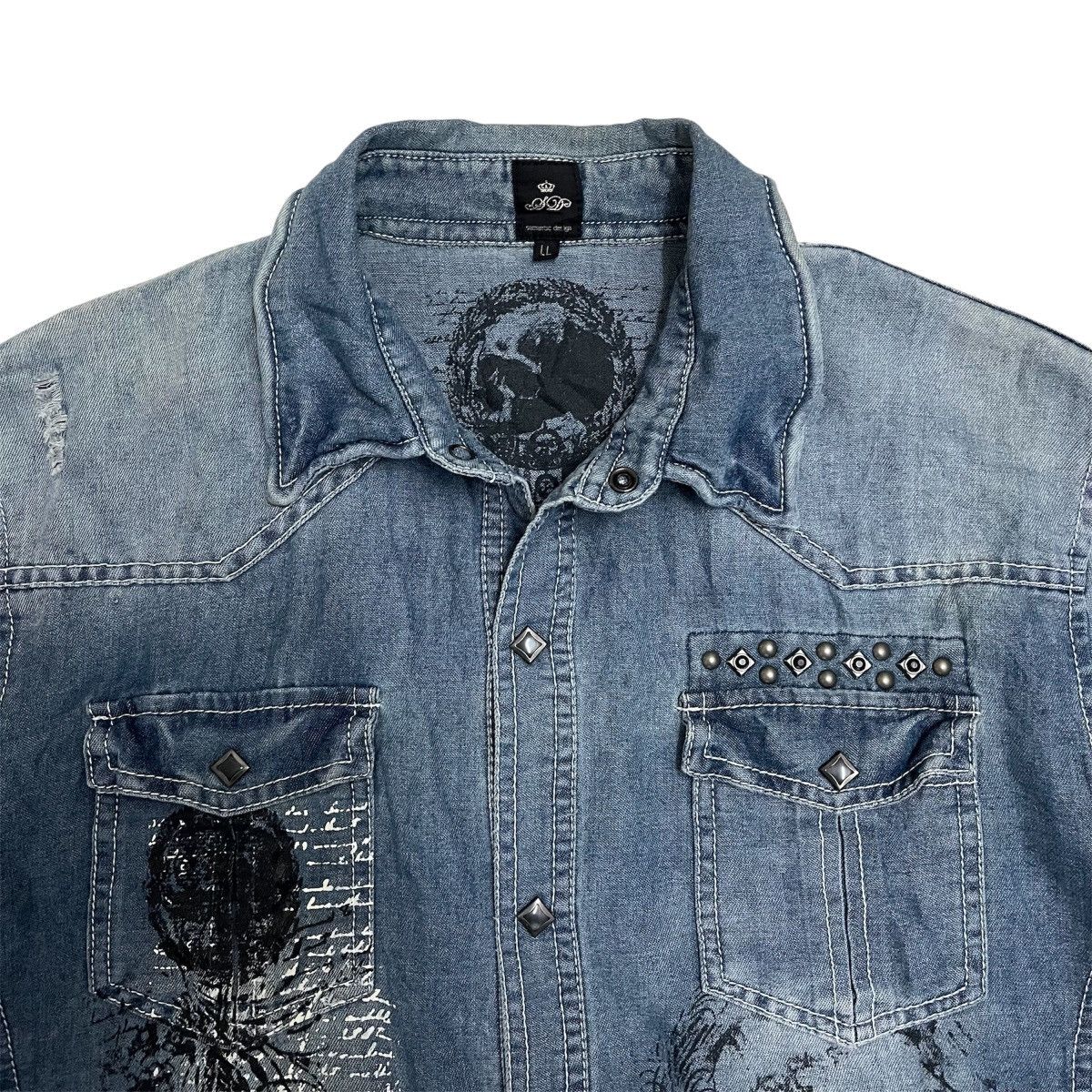 Le Grande Bleu (L.G.B.) Semanticdesign Poem Punk Western Distressed Denim Shirt Size US L / EU 52-54 / 3 - 4 Thumbnail