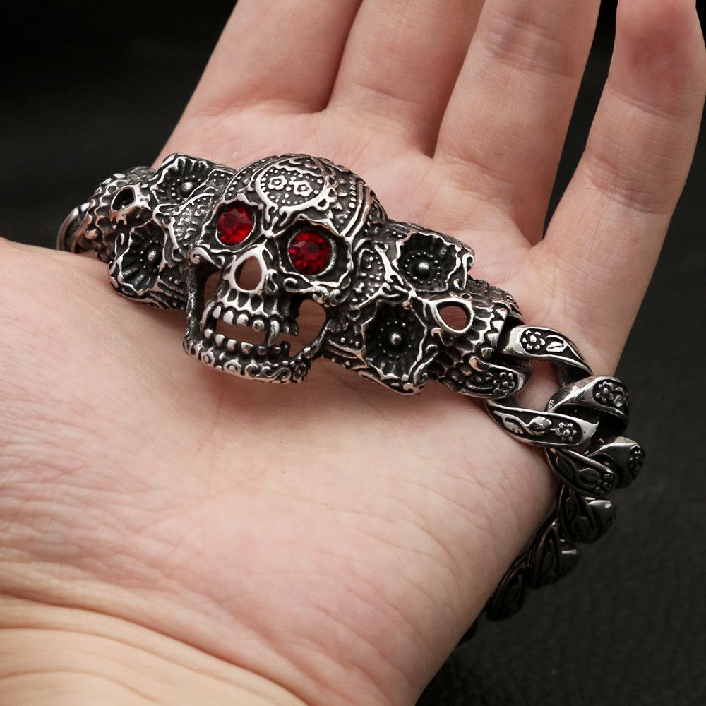 Japanese Brand Skull Punk with Red Stone Eye Bracelet Size ONE SIZE - 5 Thumbnail