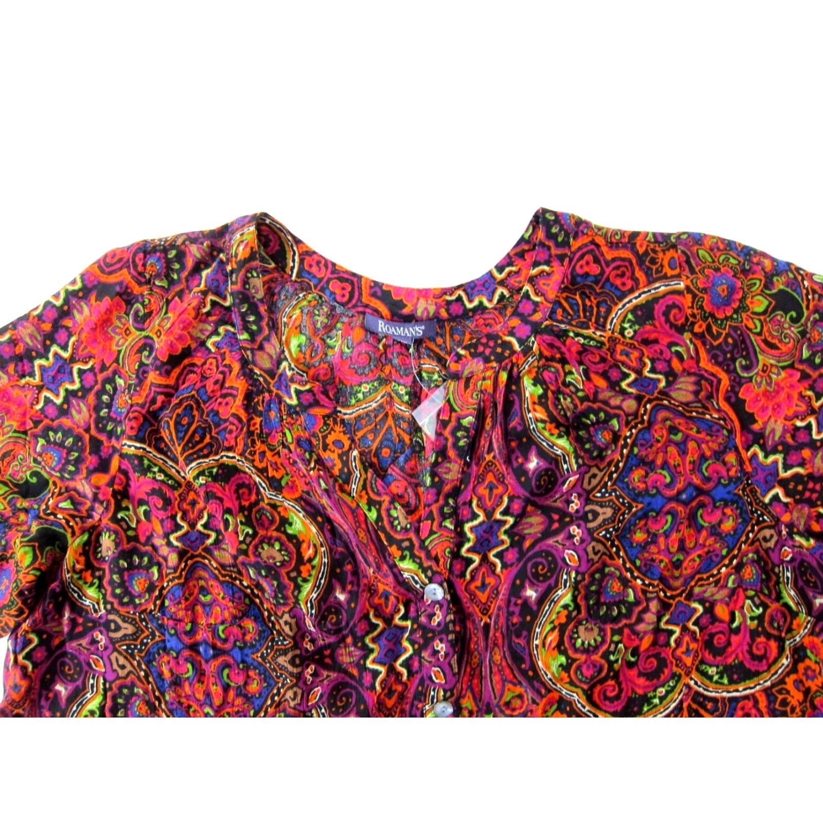 Vintage NWT Roaman's Blouse Rayon Floral Button Down Short Sleeve Pink 22W Women’s Size 3XL / US 20-22 - 3 Thumbnail