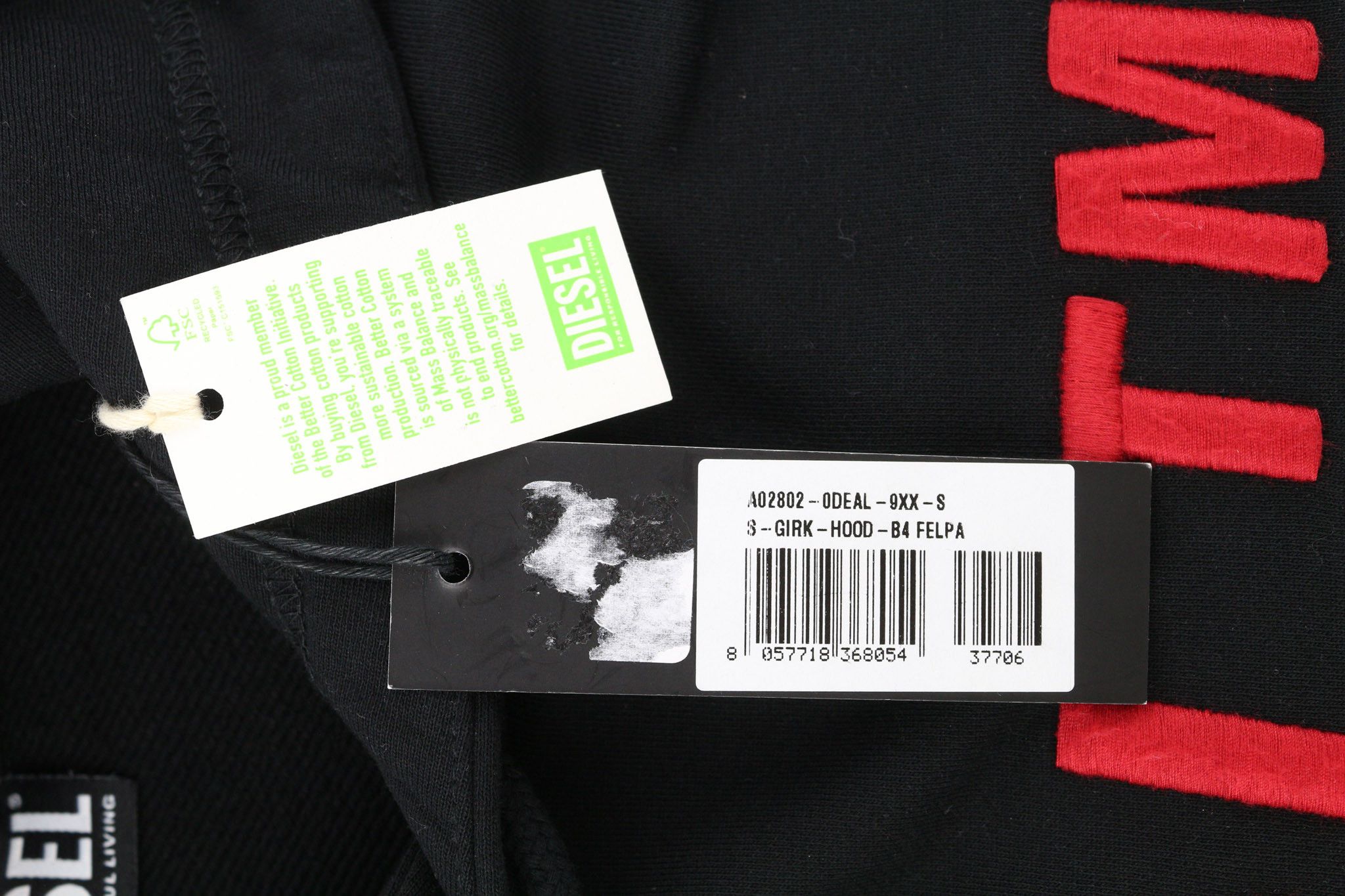 Diesel S-GIRK-HOOD-B4 S Kangaroo Pocket Black Hoodie 40375 Size US S / EU 44-46 / 1 - 6 Thumbnail