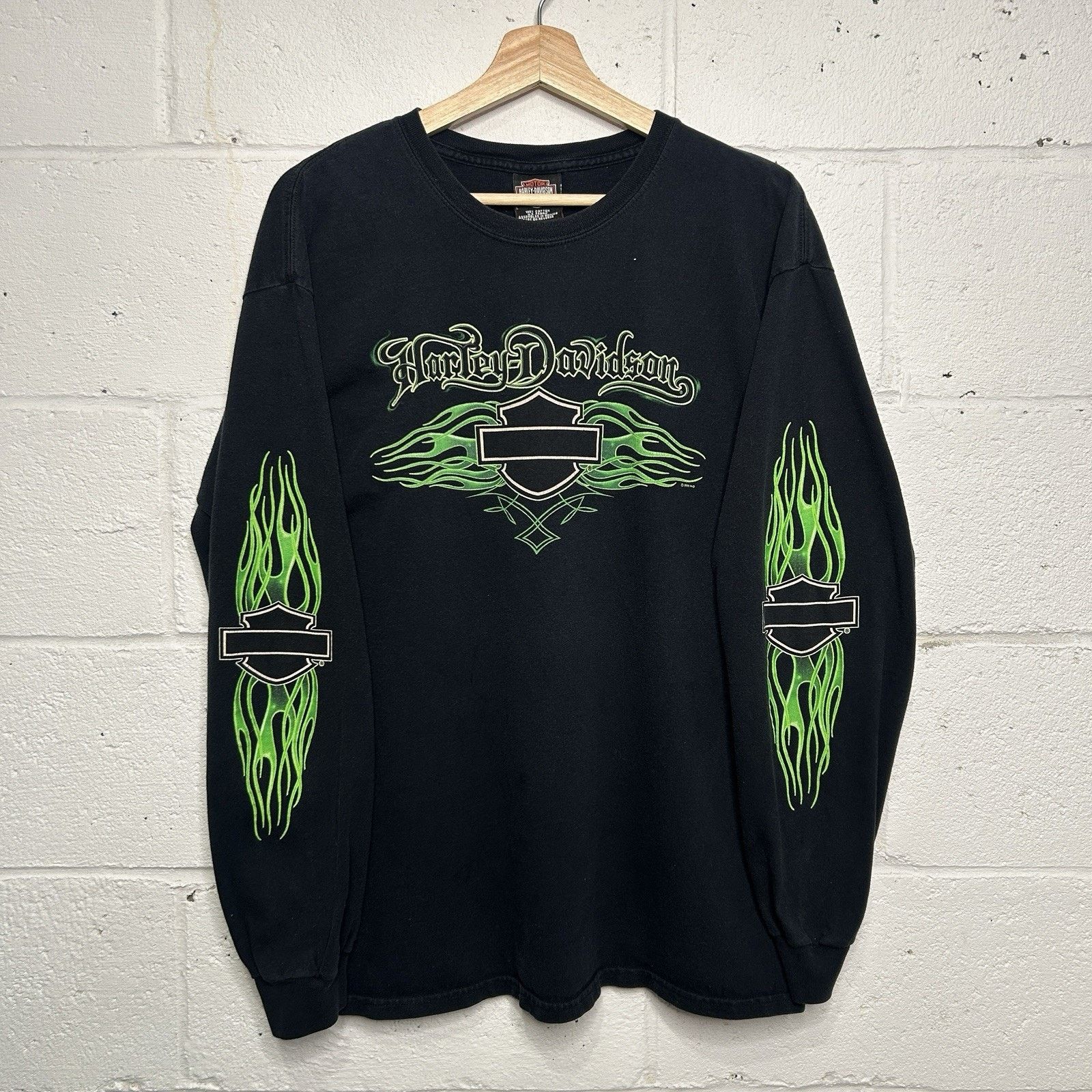 Harley Davidson Vintage Harley Davidson Flames Long Sleeve “Green Black” Size US L / EU 52-54 / 3 - 1 Thumbnail