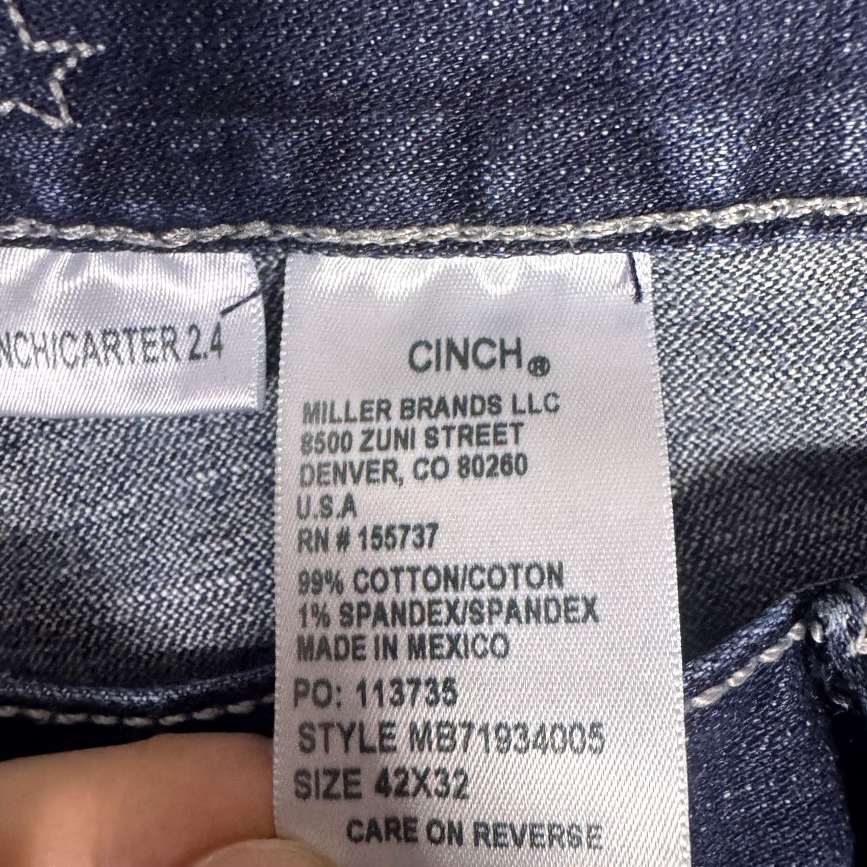 Vintage Cinch Carter Jeans Mens 42x32 Bootcut Western Cowboy Relaxed 5-Pocket Denim Blue Cotton Modern Whisker Work Shoes/Accessories Not Included Size US 42 / EU 58 - 5 Thumbnail