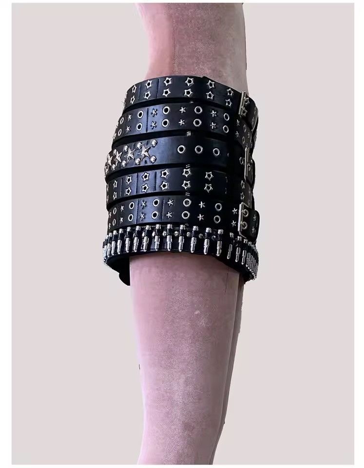 Other Gothic Designer Punk PU Leather Rivet Mini Skirt Size 27" / US 4 / IT 40 - 4 Thumbnail