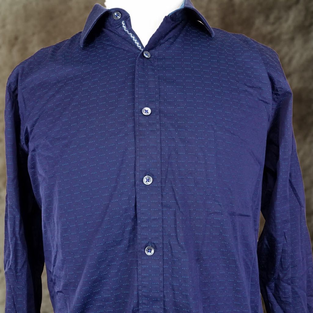 BUGATCHI BUGATCHI SHAPED FIT BLUE GEOMETRIC BUTTON DOWN SHIRT MENS SIZE L LARGE Size US L / EU 52-54 / 3 - 1 Thumbnail