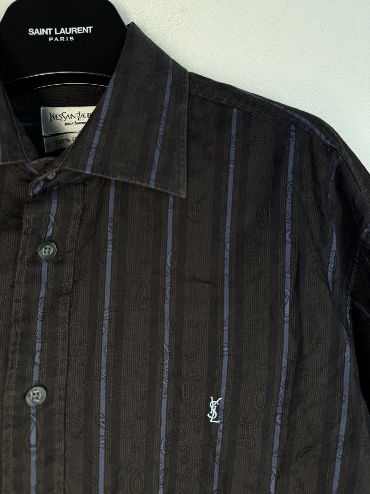 Yves Saint Laurent Paisley YSL Shirt Brown Button up Vintage Collar Dress y2k Size US L / EU 52-54 / 3 - 1 Thumbnail