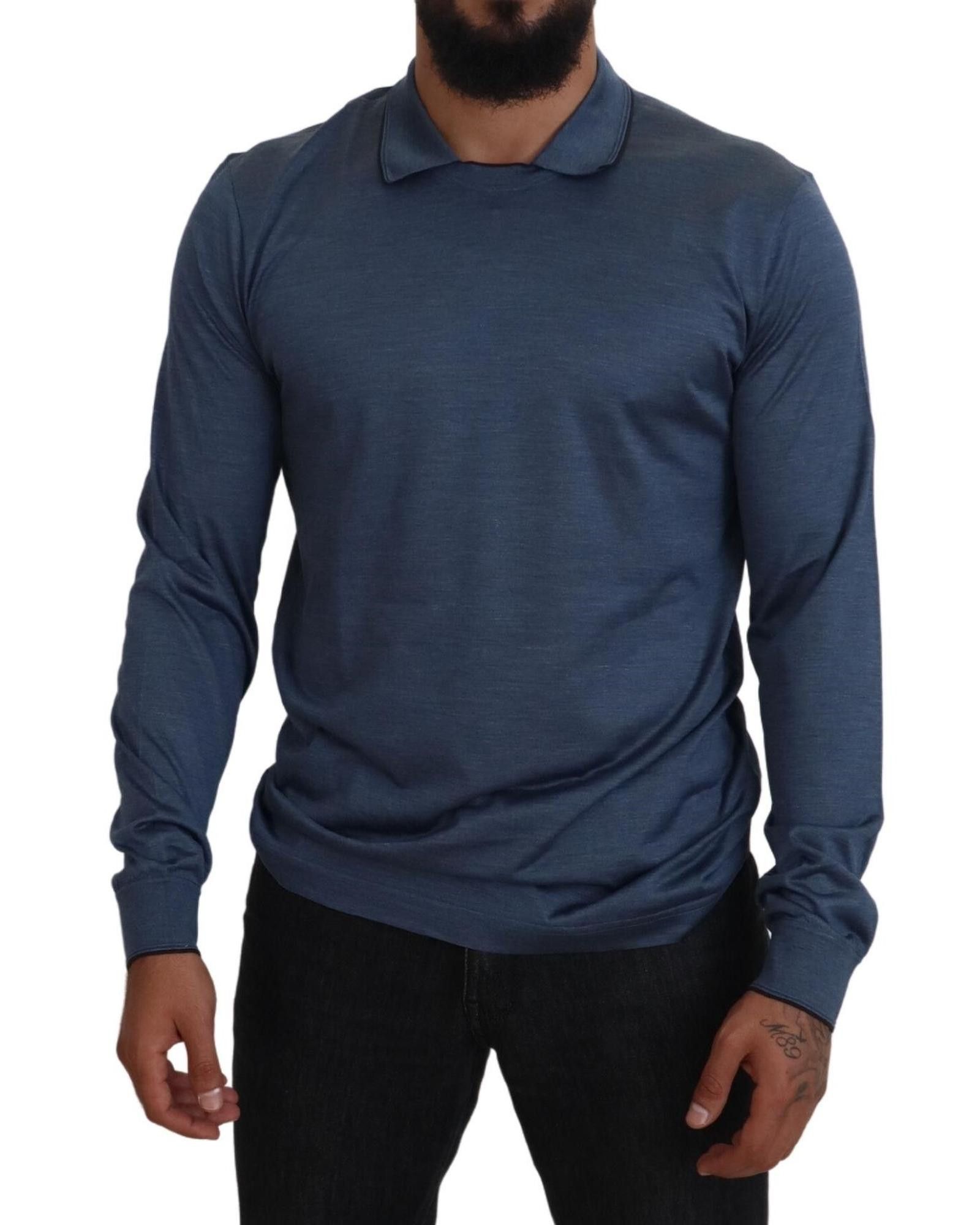 image of Dolce Gabbana Stunning Silk Collar Pullover Sweater in Blue, Men's (Size XL)