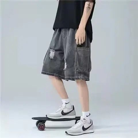 Japanese Brand × Jean Retro loose high street ripped denim shorts Size US 32 / EU 48 - 4 Thumbnail