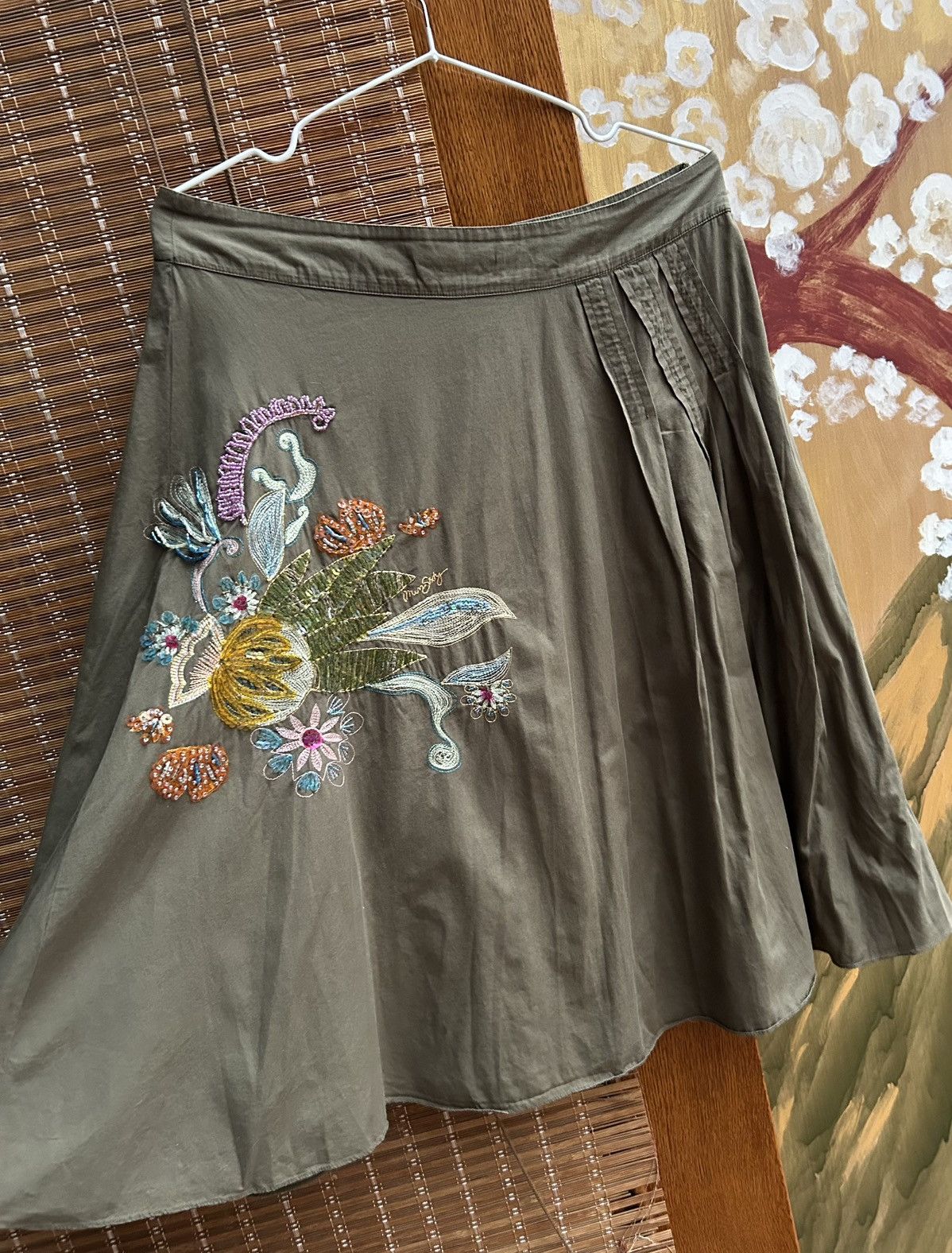Miss Sixty Y2K Miss Sixty Embroidered Beaded Floral Skirt Olive Boho Size 27" / US 4 / IT 40 - 4 Thumbnail