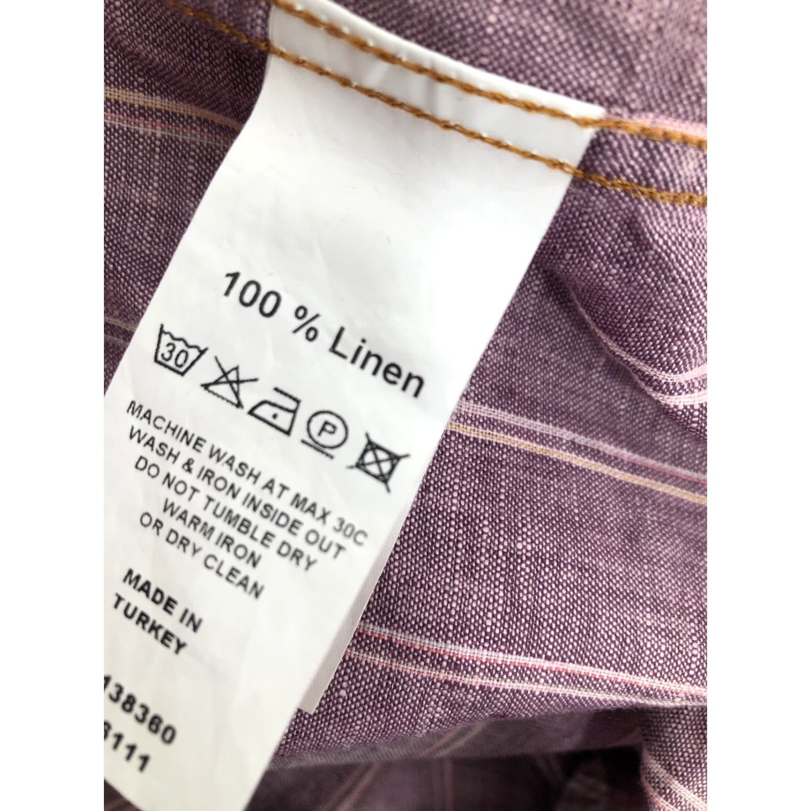 Vintage 32 BAR BLUES Linen Striped Shirt - Mens Lg Purple Long Sleeve Button-Up Shirt Size US L / EU 52-54 / 3 - 6 Thumbnail