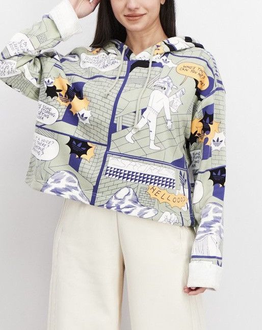 Nike Adidas Cropped Comic Book Beige Ladies Hoodie Size M / US 6-8 / IT 42-44 - 1 Thumbnail