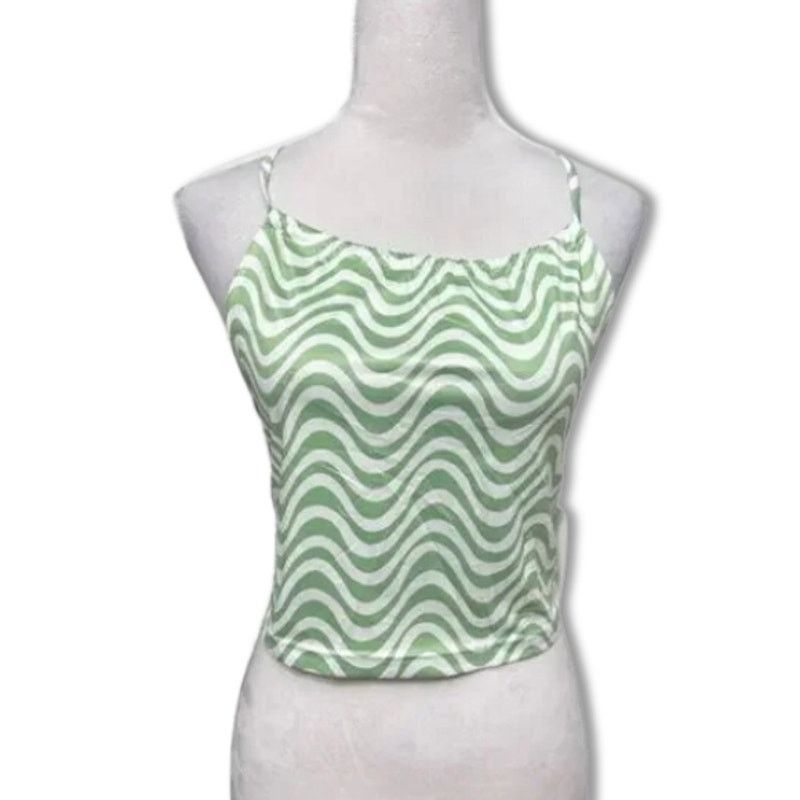 Other Elodie Crop Top Geometric Spaghetti Strap Backless Green L Size L / US 10 / IT 46 - 1 Thumbnail