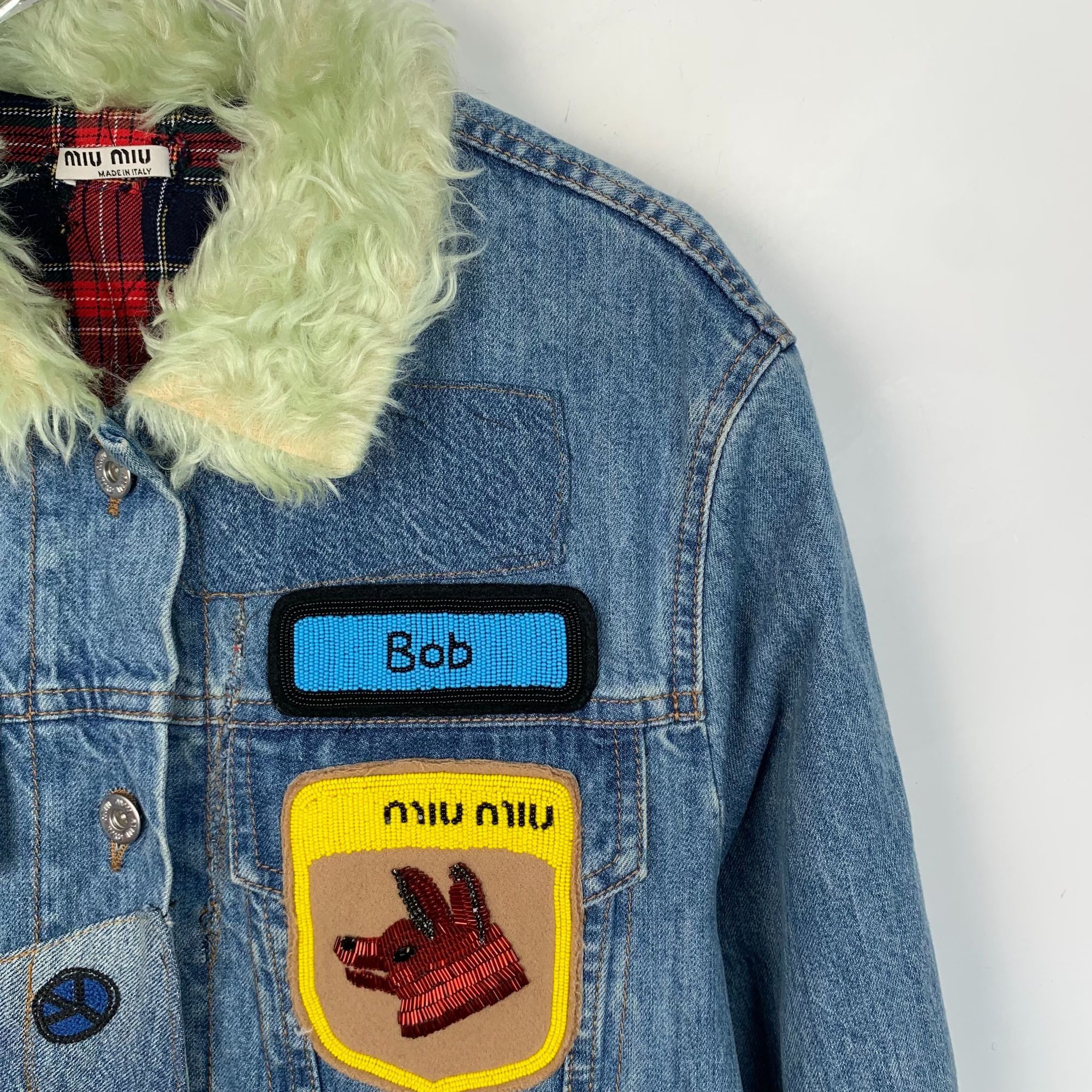 Miu Miu Miu Miu Denim Jacket With Faux Fur Collar & Patches Size S / US 4 / IT 40 - 3 Thumbnail