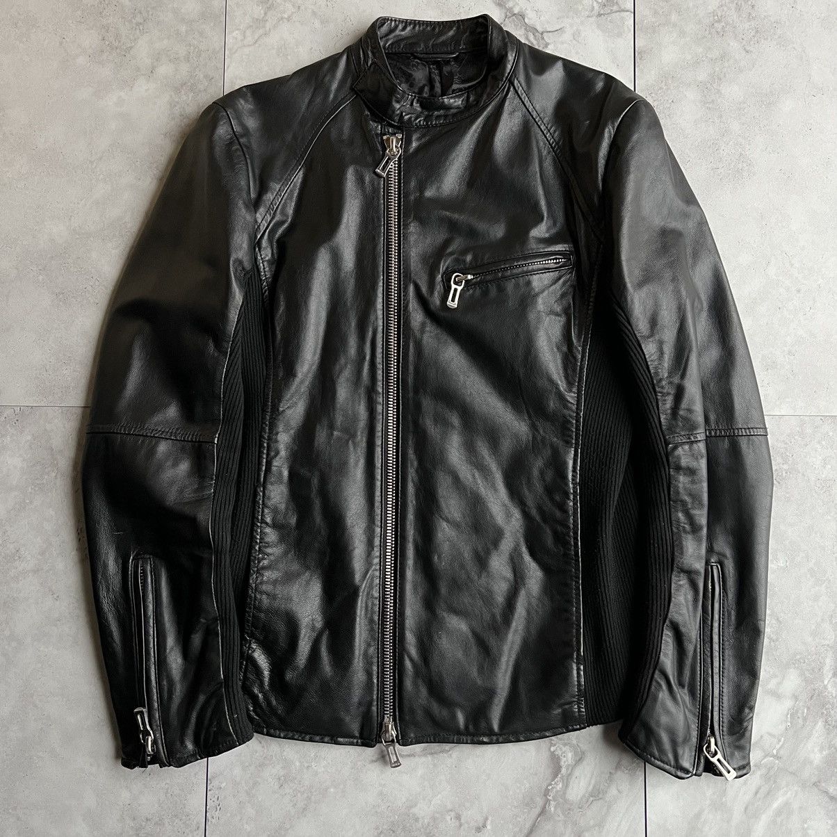 image of Shellac Leather Moto Jacket in Black, Men's (Size Medium)