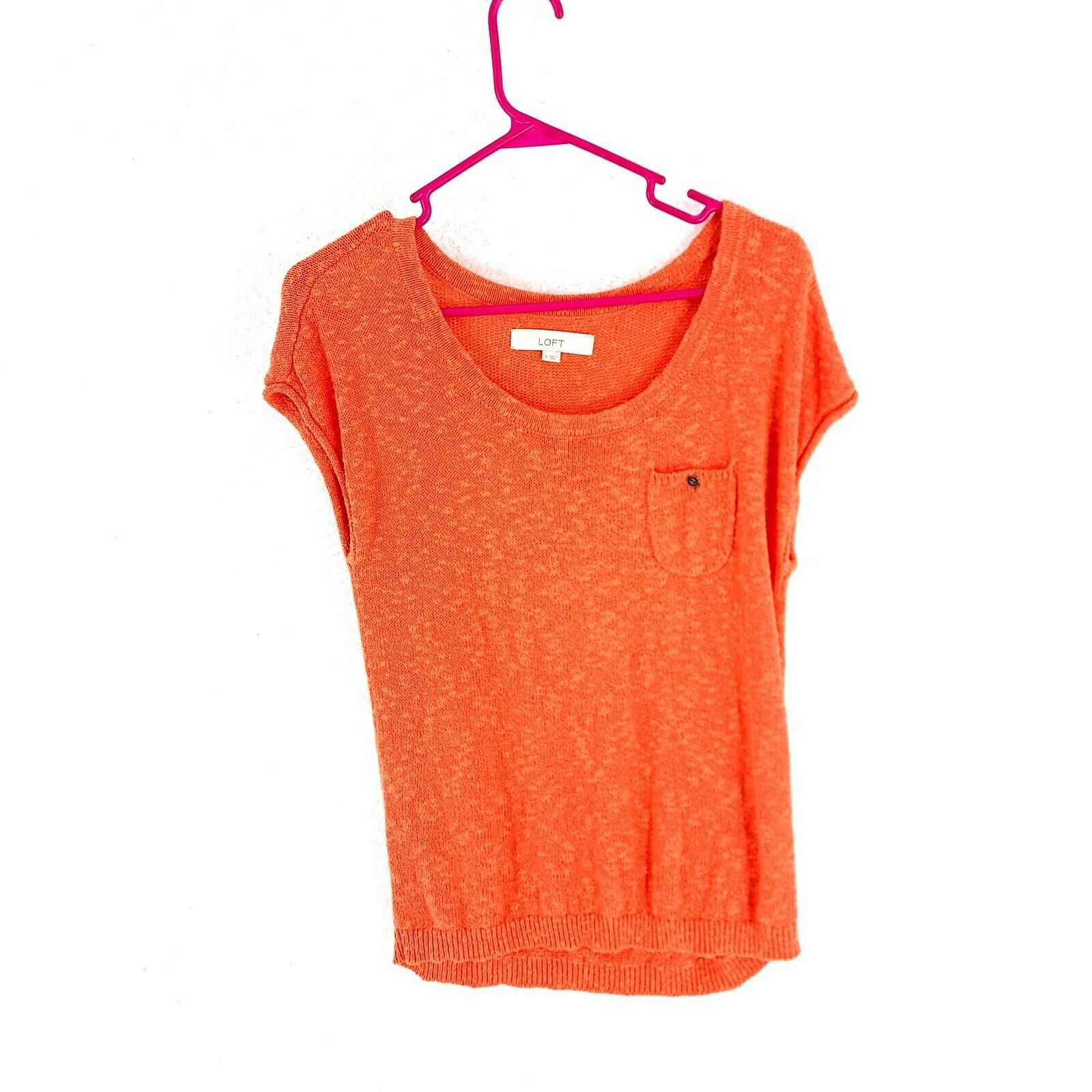 Ann Taylor Ann Taylor Loft Orange Knit Scoop Neck Cap Sleeve Front Pock Size S / US 4 / IT 40 - 1 Thumbnail