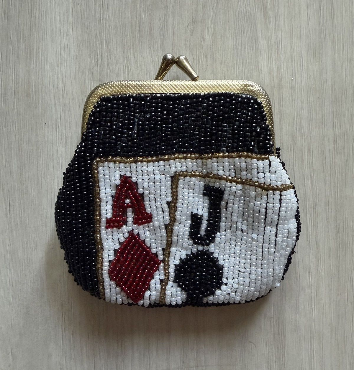 Vintage Vintage Beaded Coin Purse Poker Ace Diamonds Jack Spades Size ONE SIZE - 2 Thumbnail