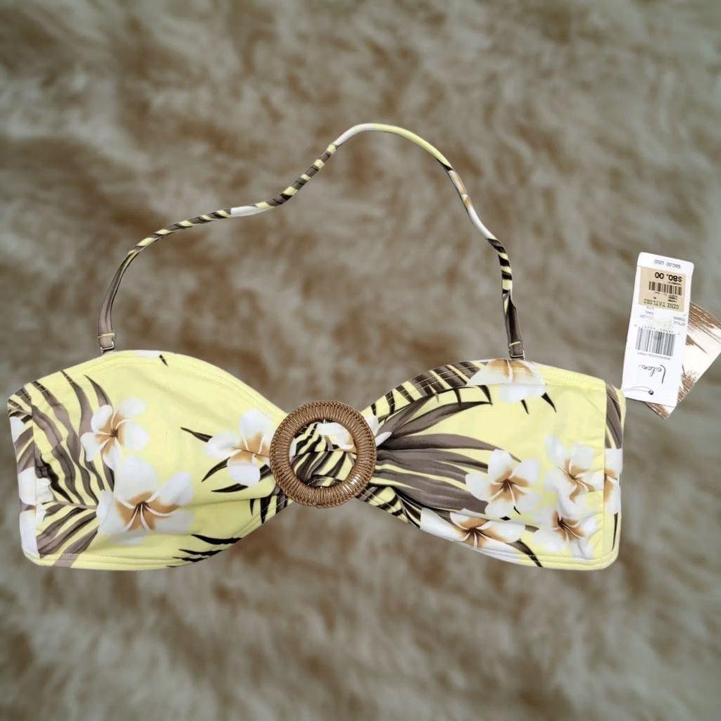 Vintage Leilani Yellow Brown Floral Halter Bikini Top Removable Pads Sz 12 New Swimwear Top Womens Pattern Floral Halter Top 12 Yellow Brown Womens Size XL / US 12-14 / IT 48-50 - 1 Thumbnail