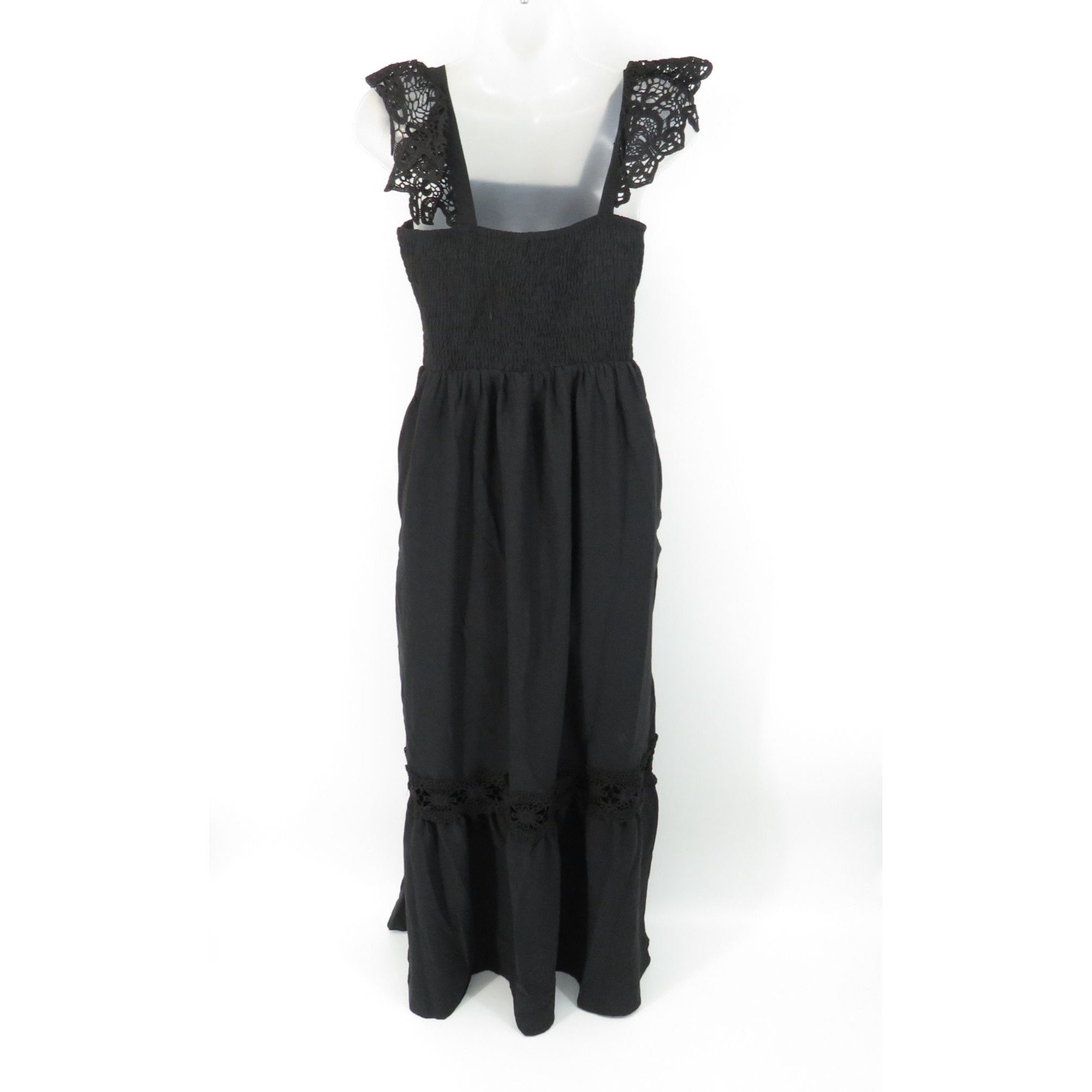 Other Women's Black Sleeveless Maxi Dress Crochet Lace Straps Smoc Size M / US 6-8 / IT 42-44 - 3 Thumbnail