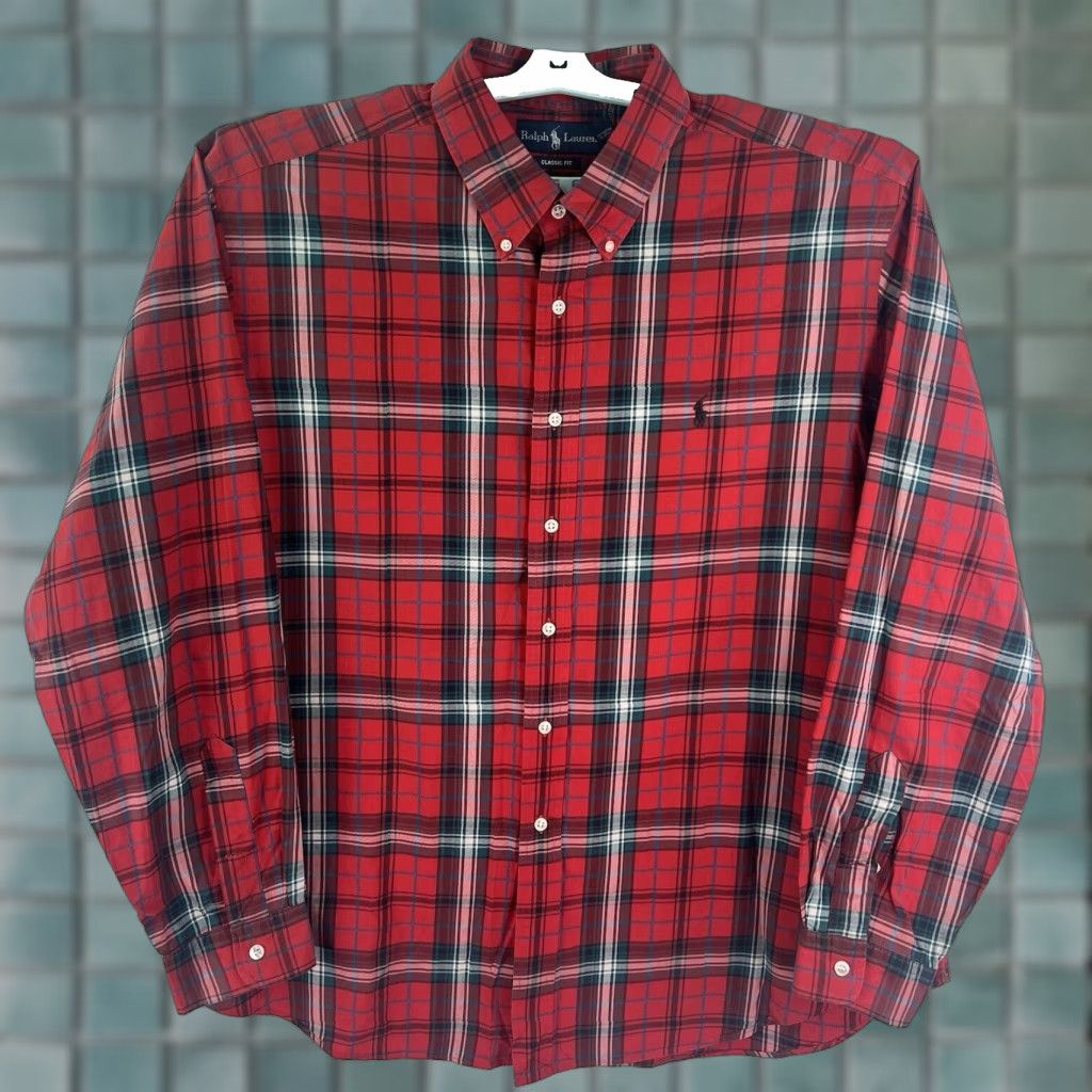 Ralph Lauren VINTAGE? No. Ralph Lauren Plaid Classic Fit Button-Down Shirt Mens 2XL Red/Blue Cotton LS Size US XXL / EU 58 / 5 - 1 Thumbnail
