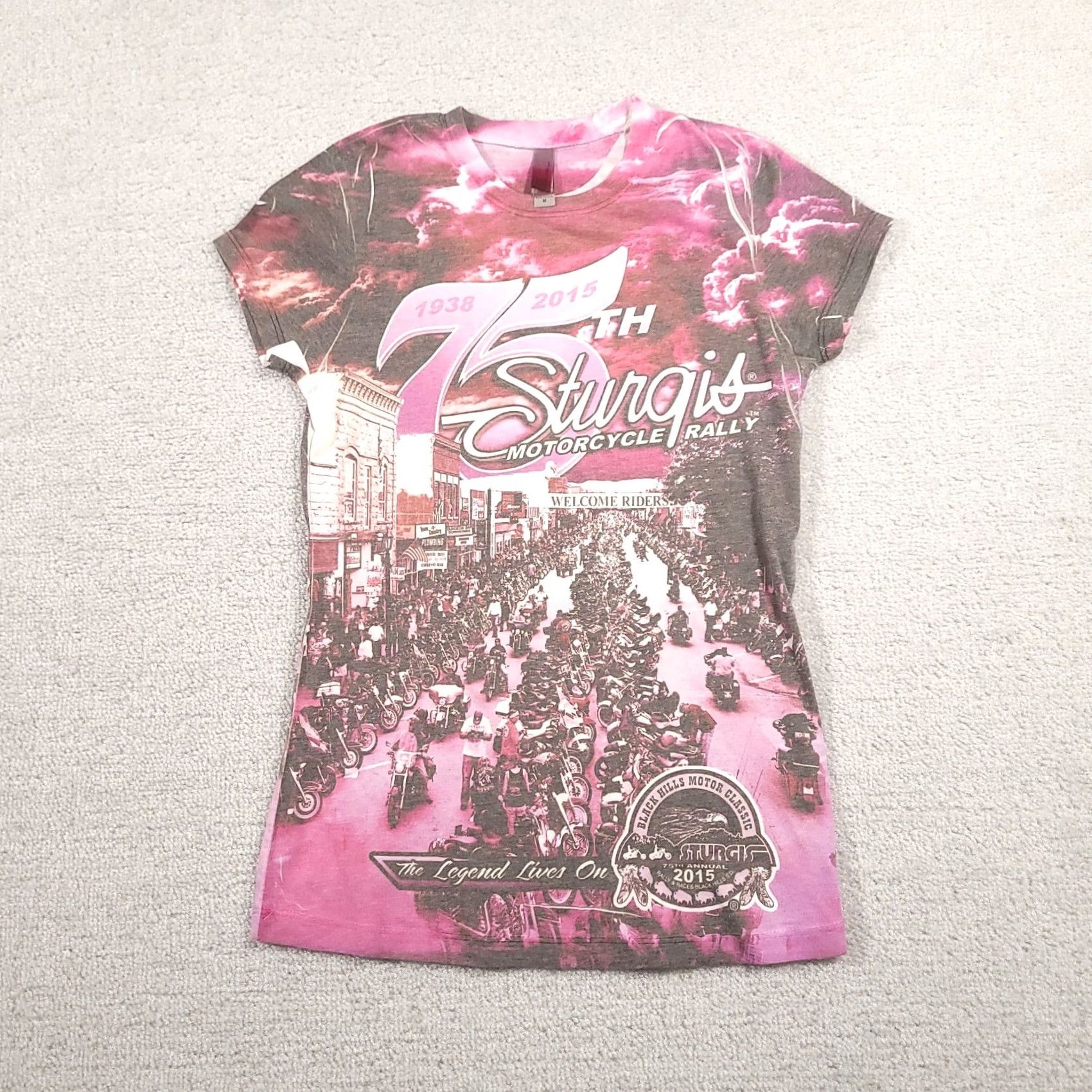 Next Level Sturgis 2015 75th Anniversary Shirt Womens M Short Sleeve Pink Motorcycle Shirt Size M / US 6-8 / IT 42-44 - 2 Thumbnail