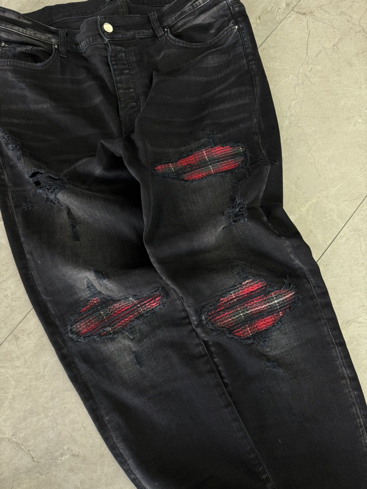 Amiri Amiri MX1 Plaid Pannel Distressed Black Jeans Size US 38 / EU 54 - 2 Thumbnail