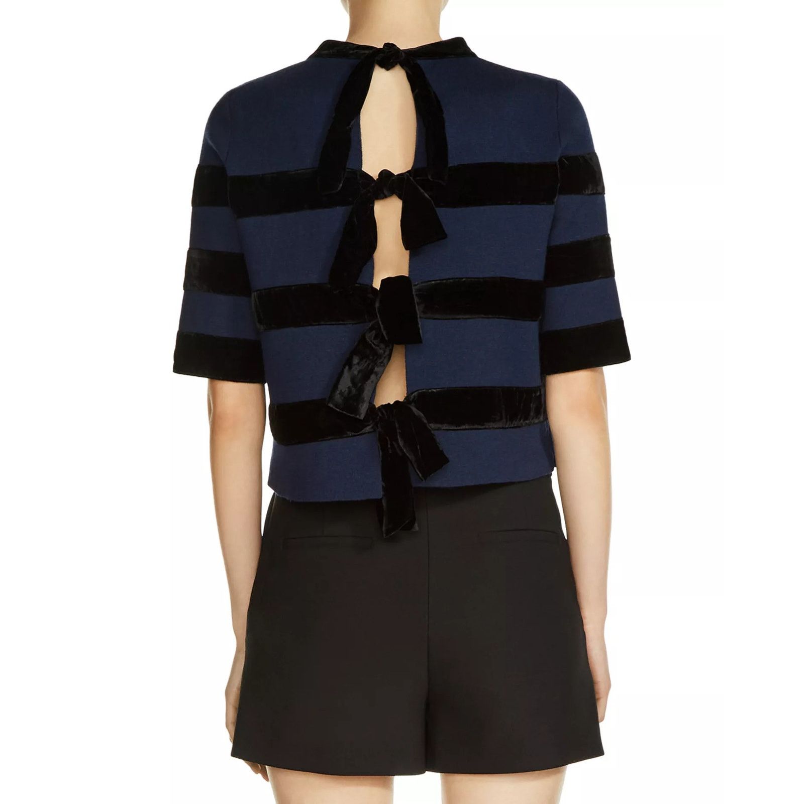 Maje Maje Velvet Stripe Meline Top Open Back Blue Size 2 / Medium Size M / US 6-8 / IT 42-44 - 2 Thumbnail