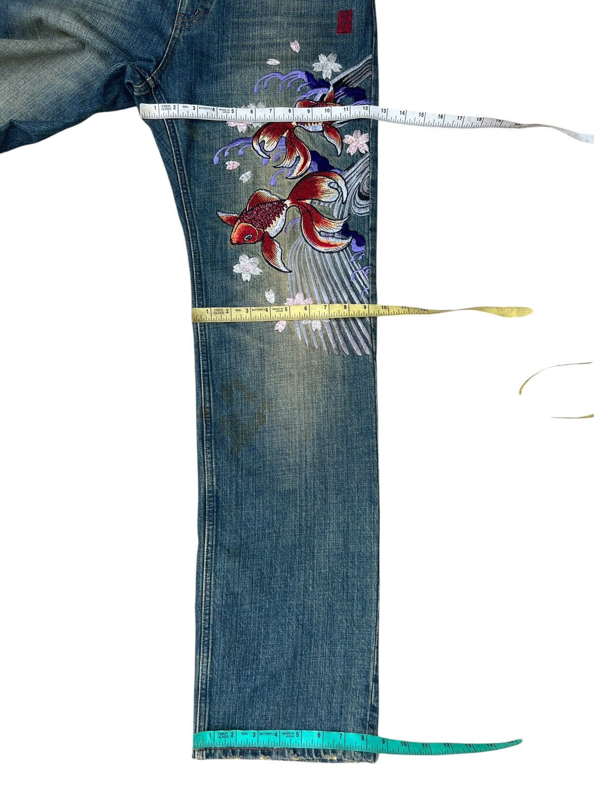Vintage Japan Brand KARAKURI Generation Embroidery Flower Koi Fish Size US 32 / EU 48 - 3 Thumbnail