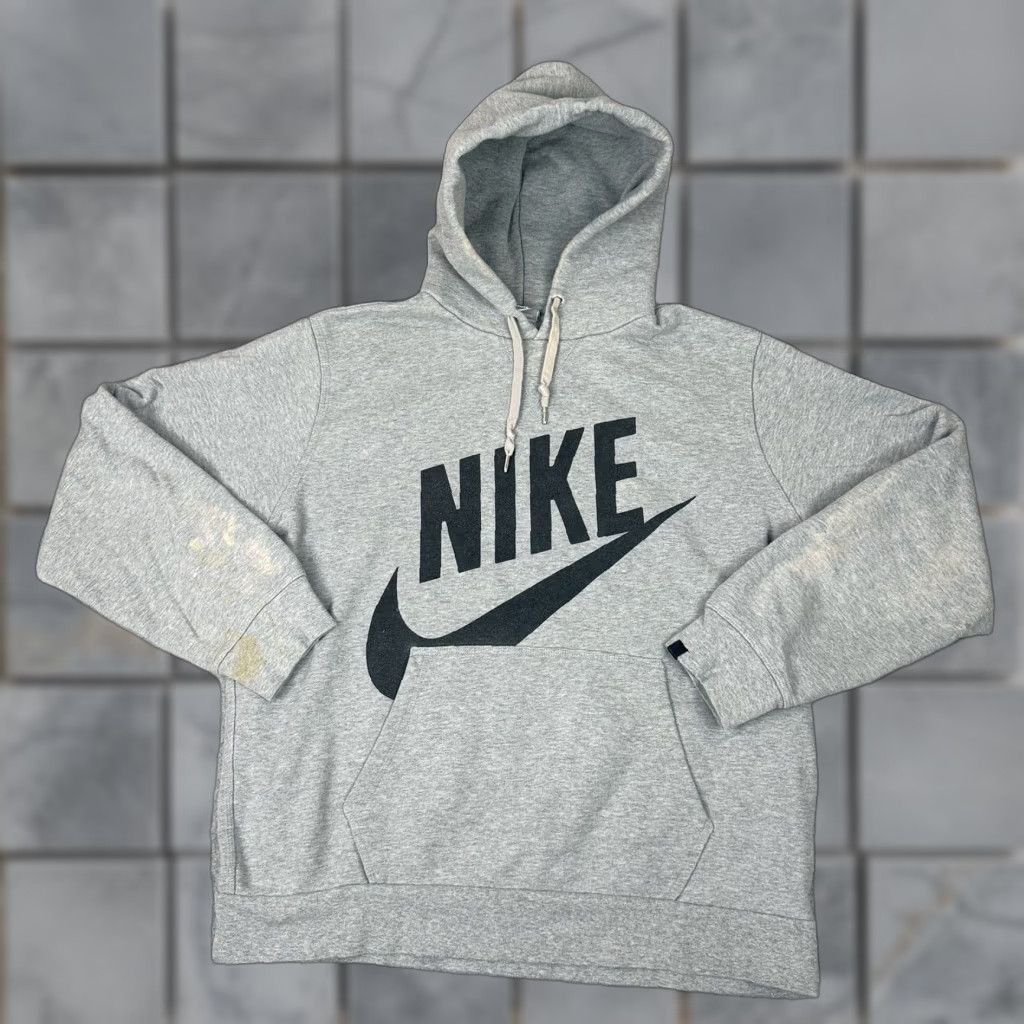 Nike VINTAGE Nike Sweater Mens XL Gray Big Swoosh Outdoors Hoodie Sweatshirt Distressed Faded Size US XL / EU 56 / 4 - 1 Thumbnail