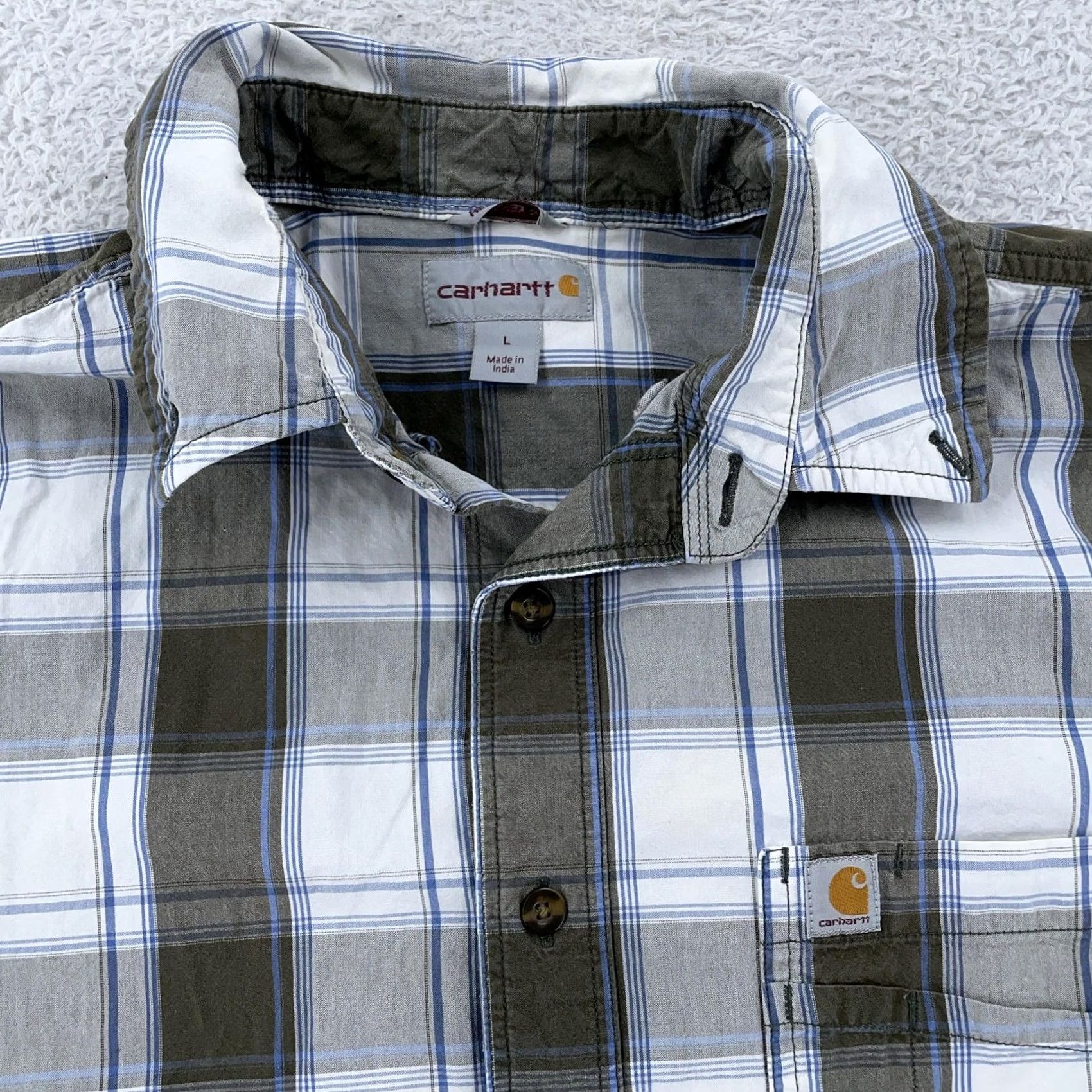 Carhartt Carhartt Shirt Men L Plaid Short Sleeve Button-Up Casual Workwear Multicolor Blue Gray 100% Cotton Pocket Size US L / EU 52-54 / 3 - 2 Thumbnail